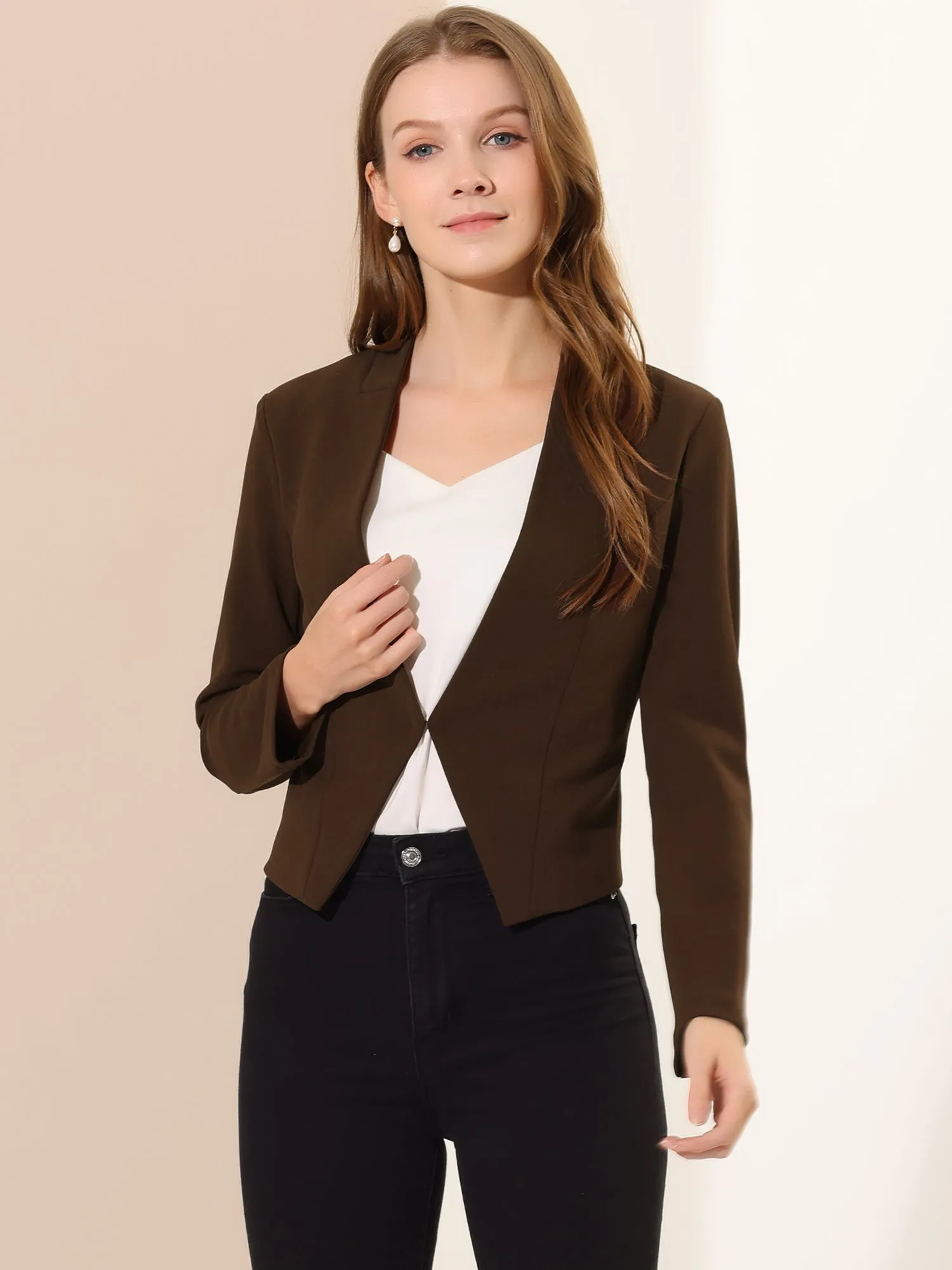 Solid Color Collarless Cropped Office Blazer Jacket