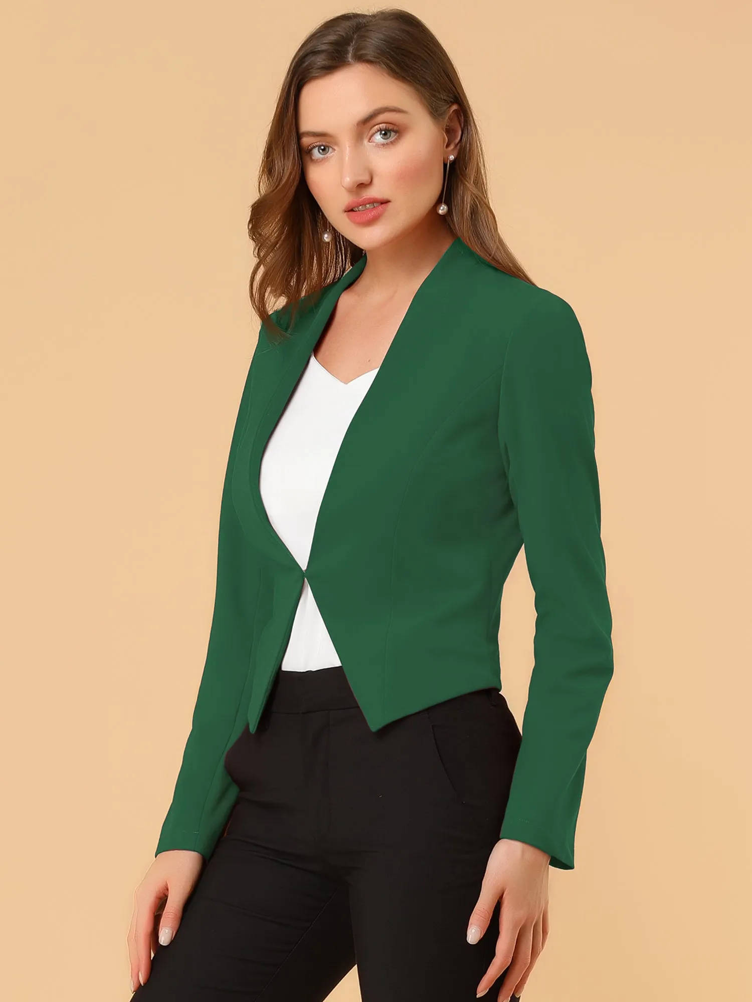 Solid Color Collarless Cropped Office Blazer Jacket