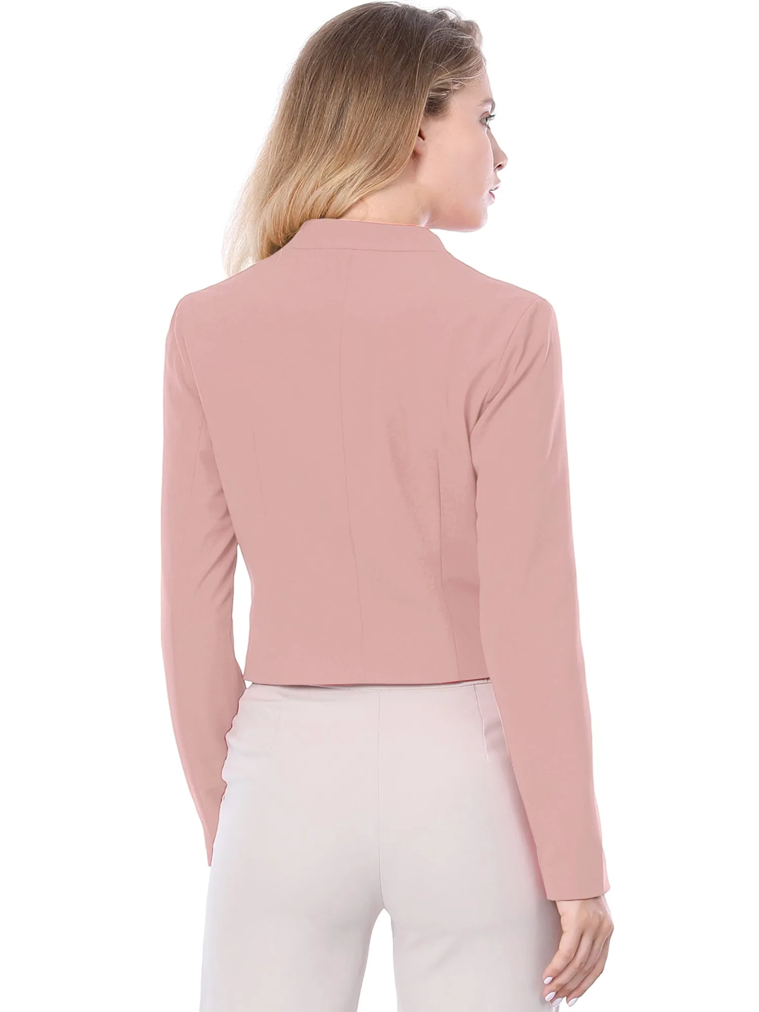 Solid Color Collarless Cropped Office Blazer Jacket