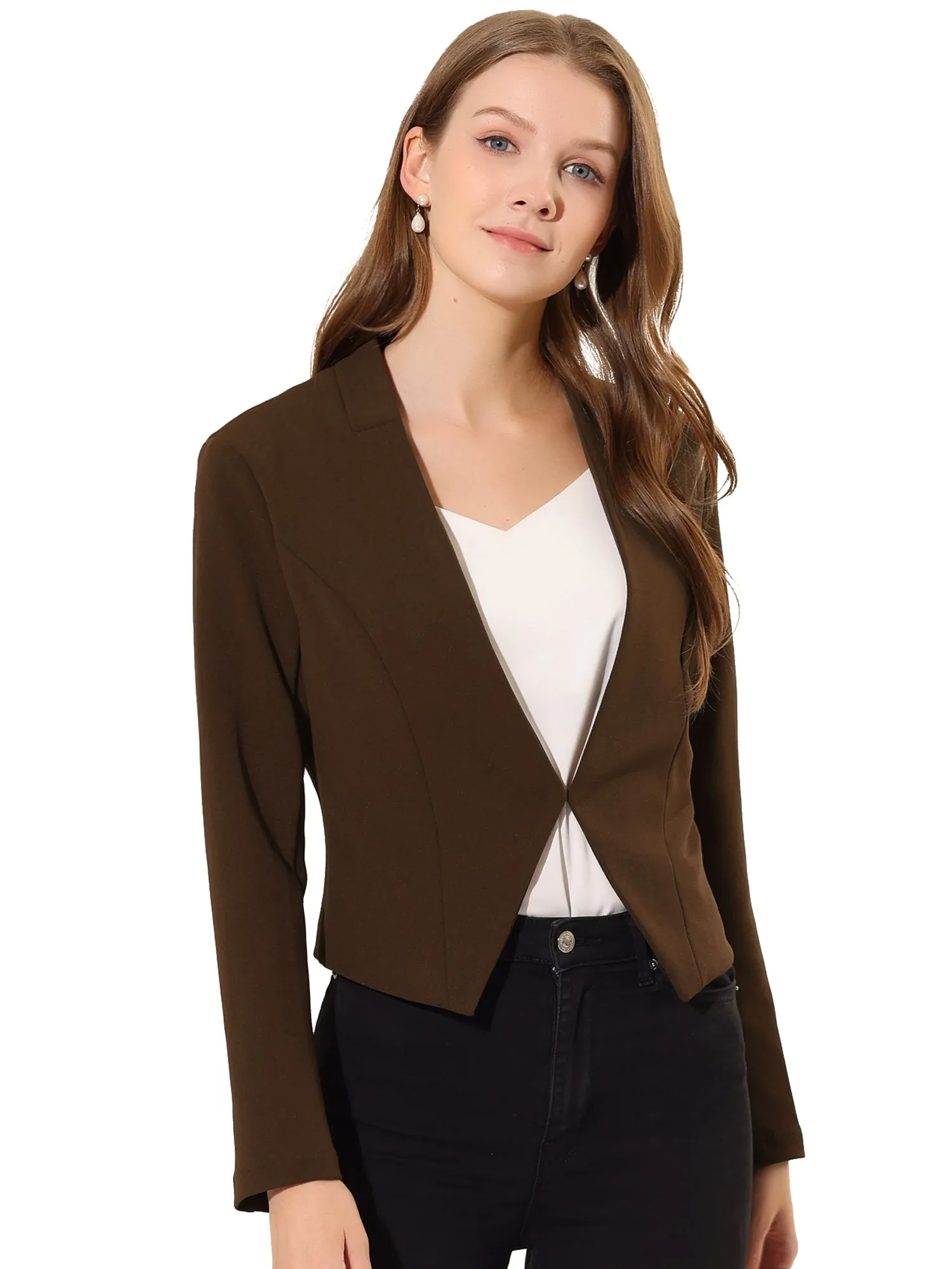 Solid Color Collarless Cropped Office Blazer Jacket