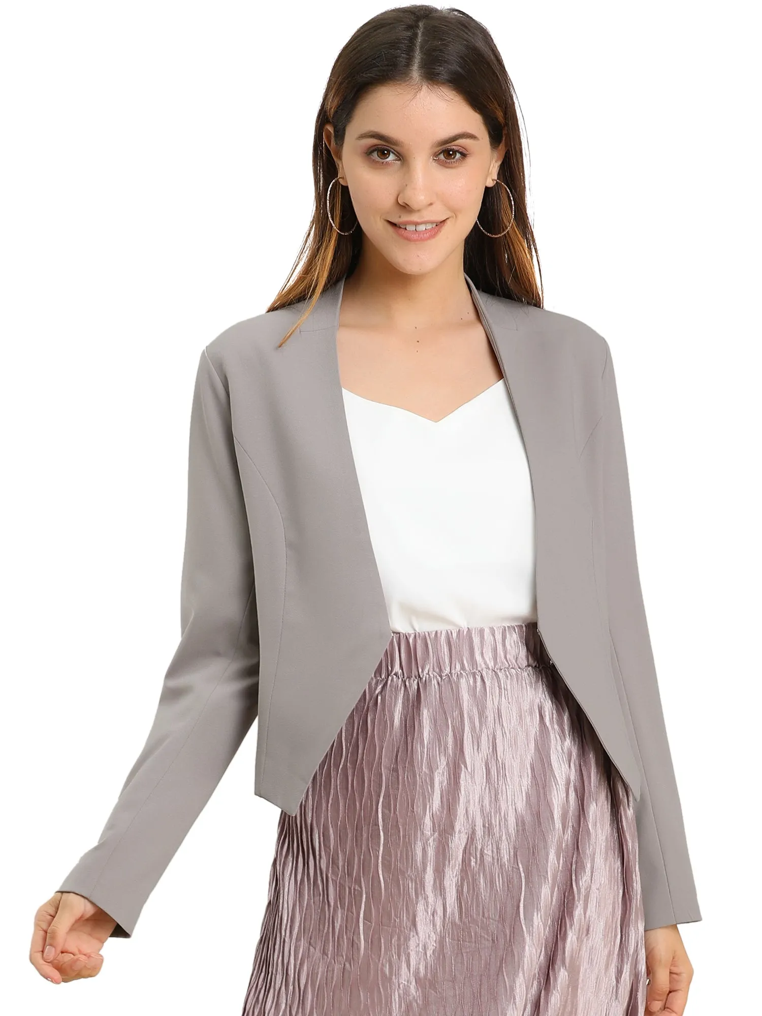 Solid Color Collarless Cropped Office Blazer Jacket