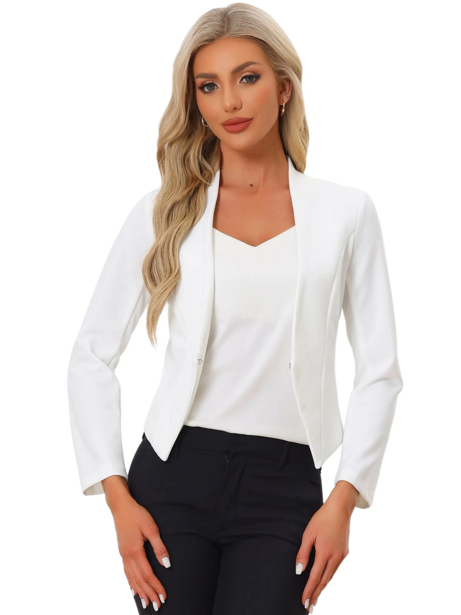 Solid Color Collarless Cropped Office Blazer Jacket