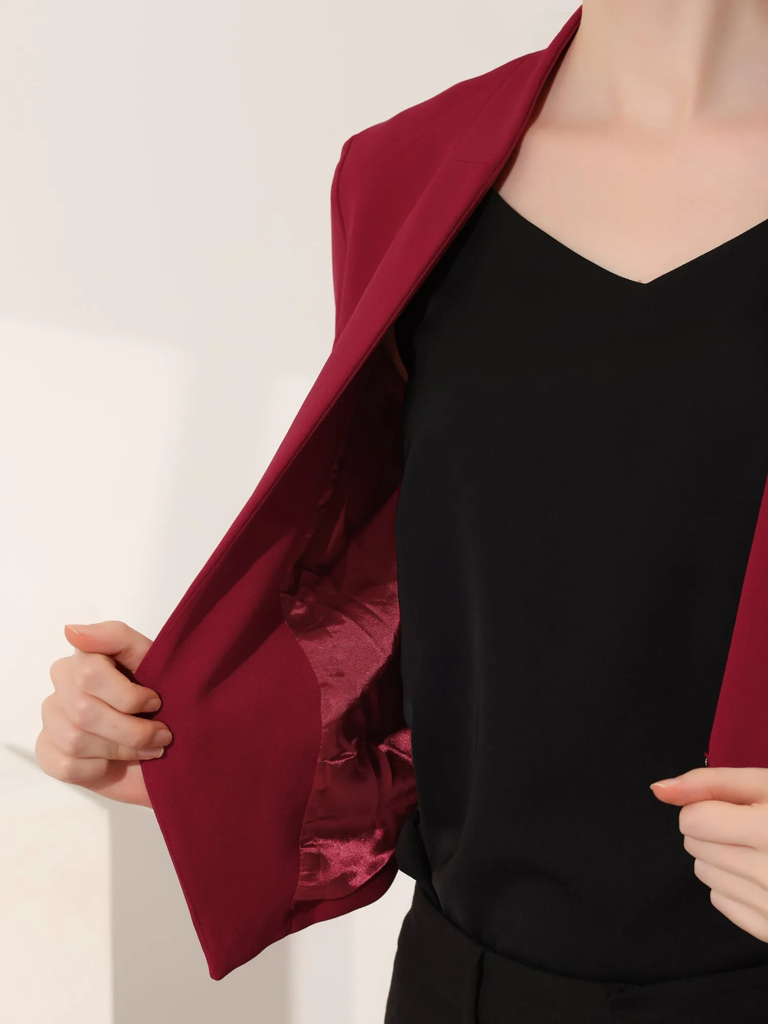 Solid Color Collarless Cropped Office Blazer Jacket