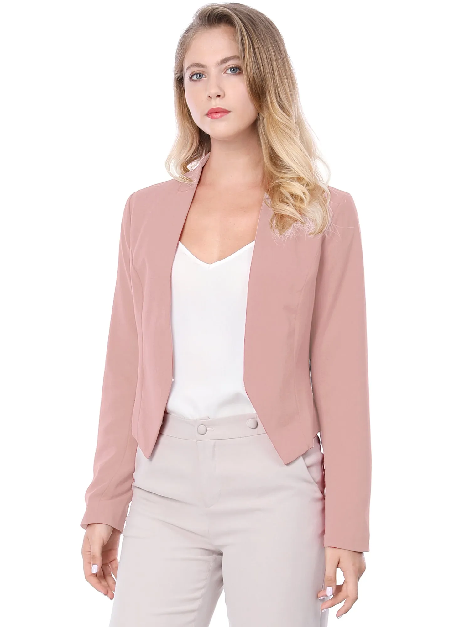 Solid Color Collarless Cropped Office Blazer Jacket