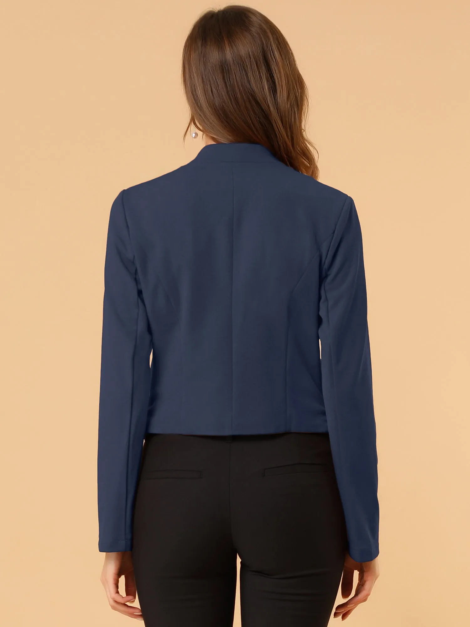 Solid Color Collarless Cropped Office Blazer Jacket