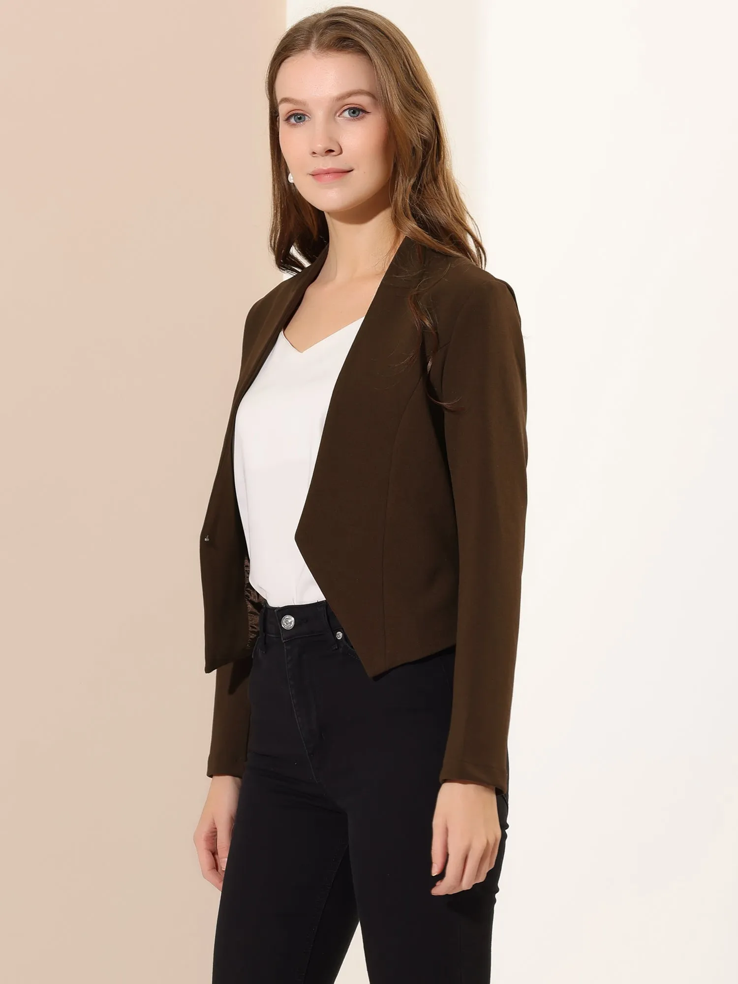 Solid Color Collarless Cropped Office Blazer Jacket