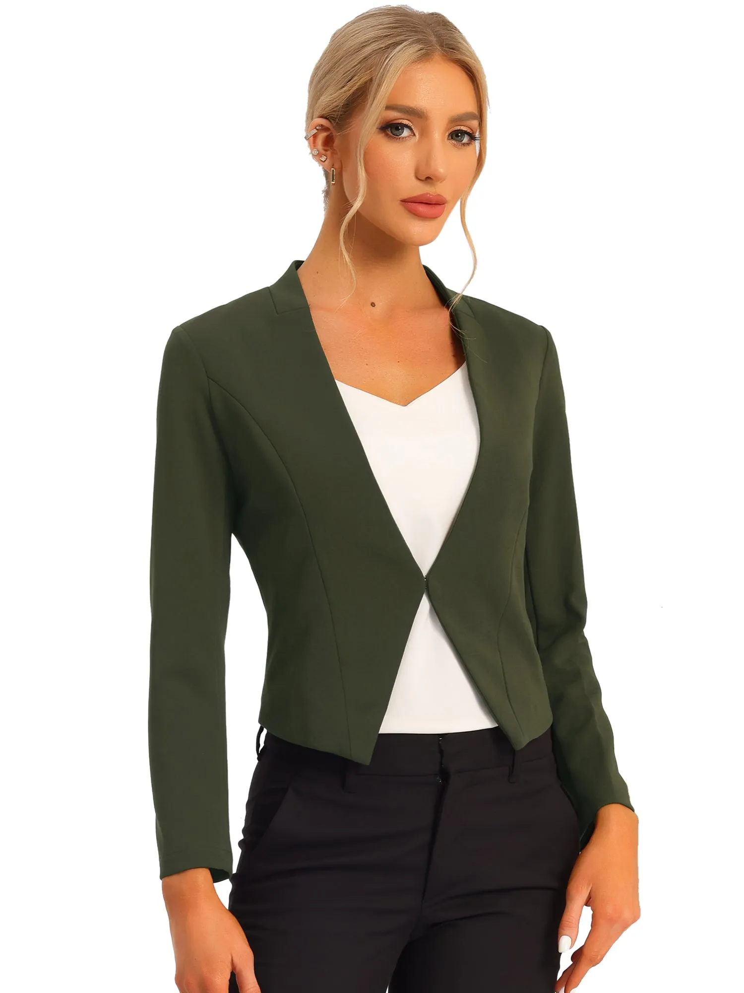 Solid Color Collarless Cropped Office Blazer Jacket