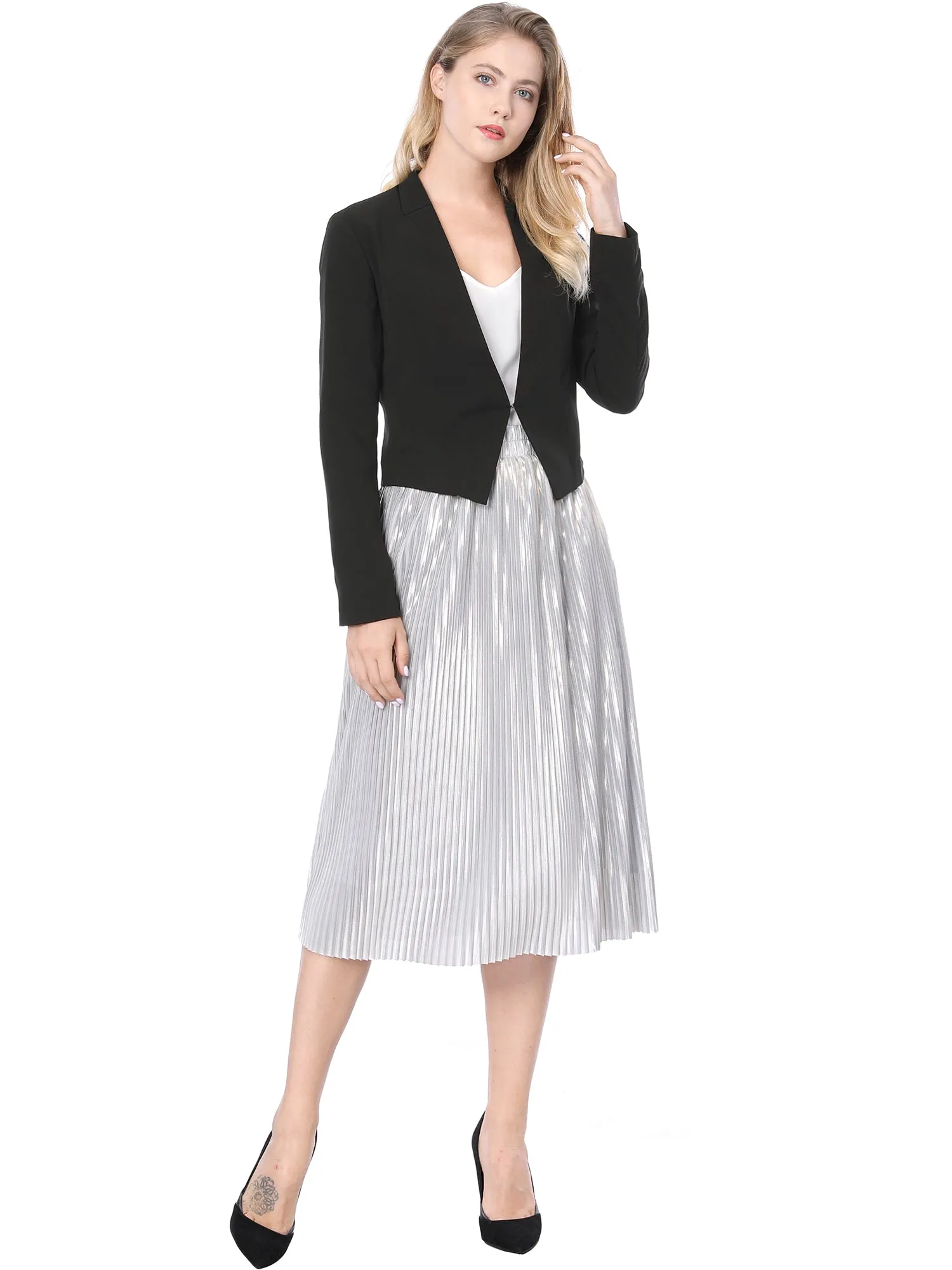 Solid Color Collarless Cropped Office Blazer Jacket