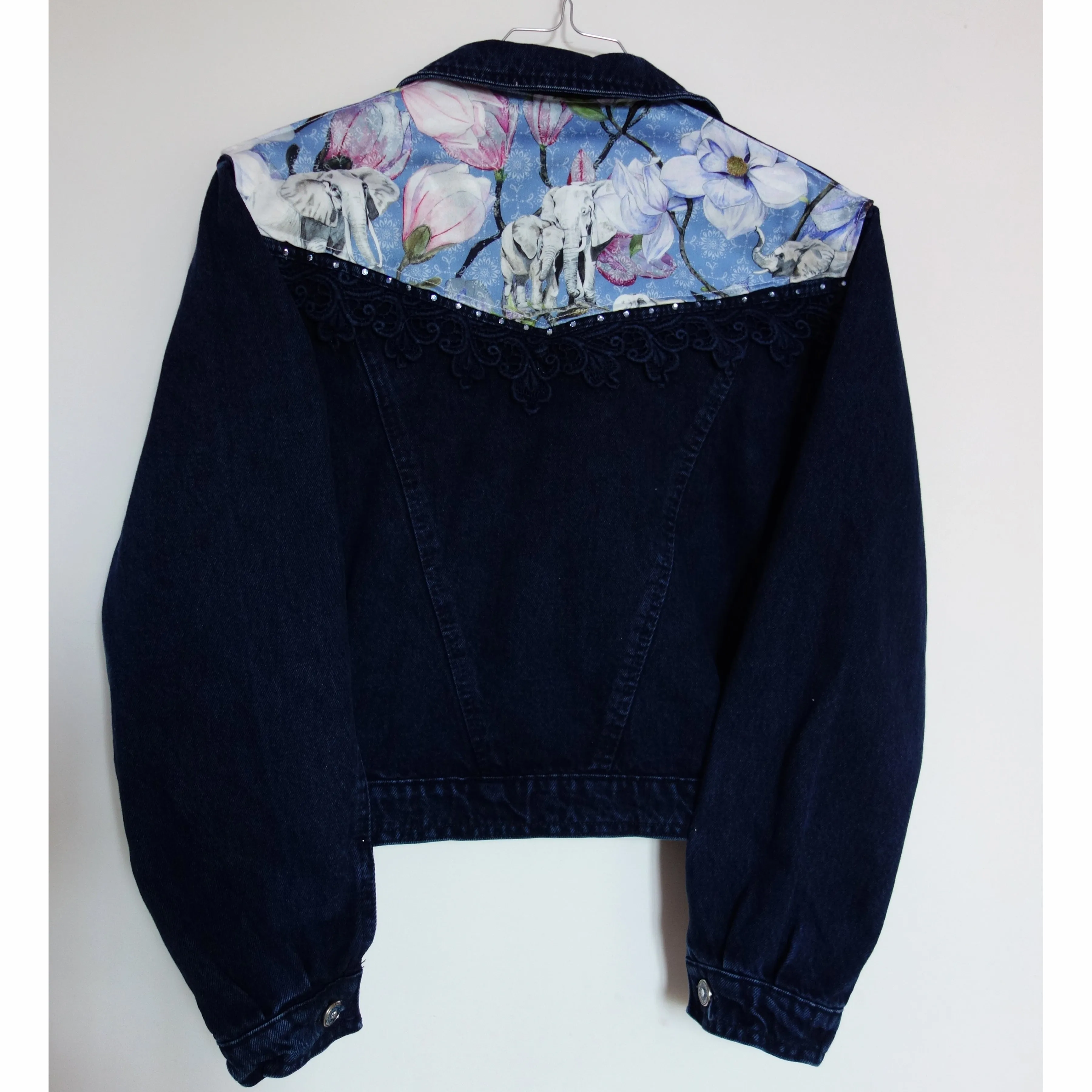 *Sparkly* 'Bianca Maria' Denim Jacket, Blue Magnolia Elephants