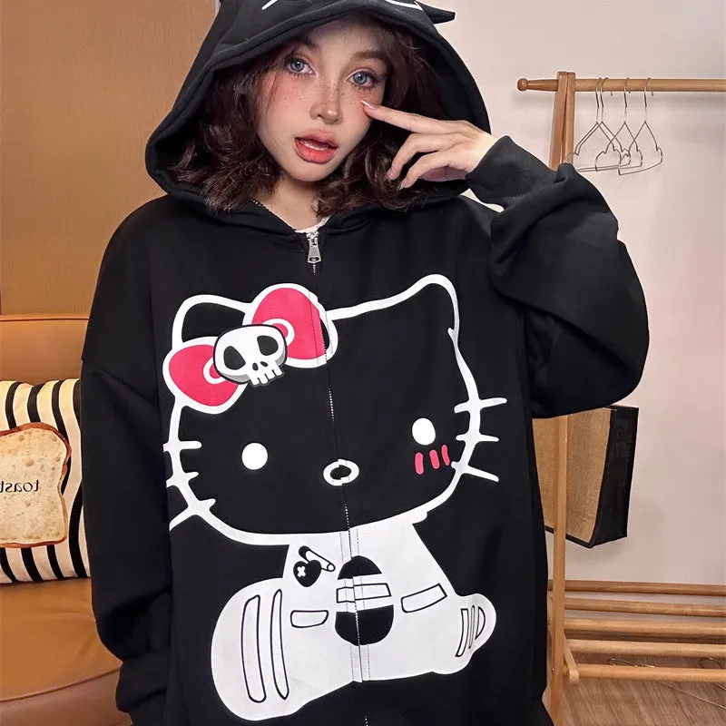 Spooky Kitty Loose Hoodie KI399