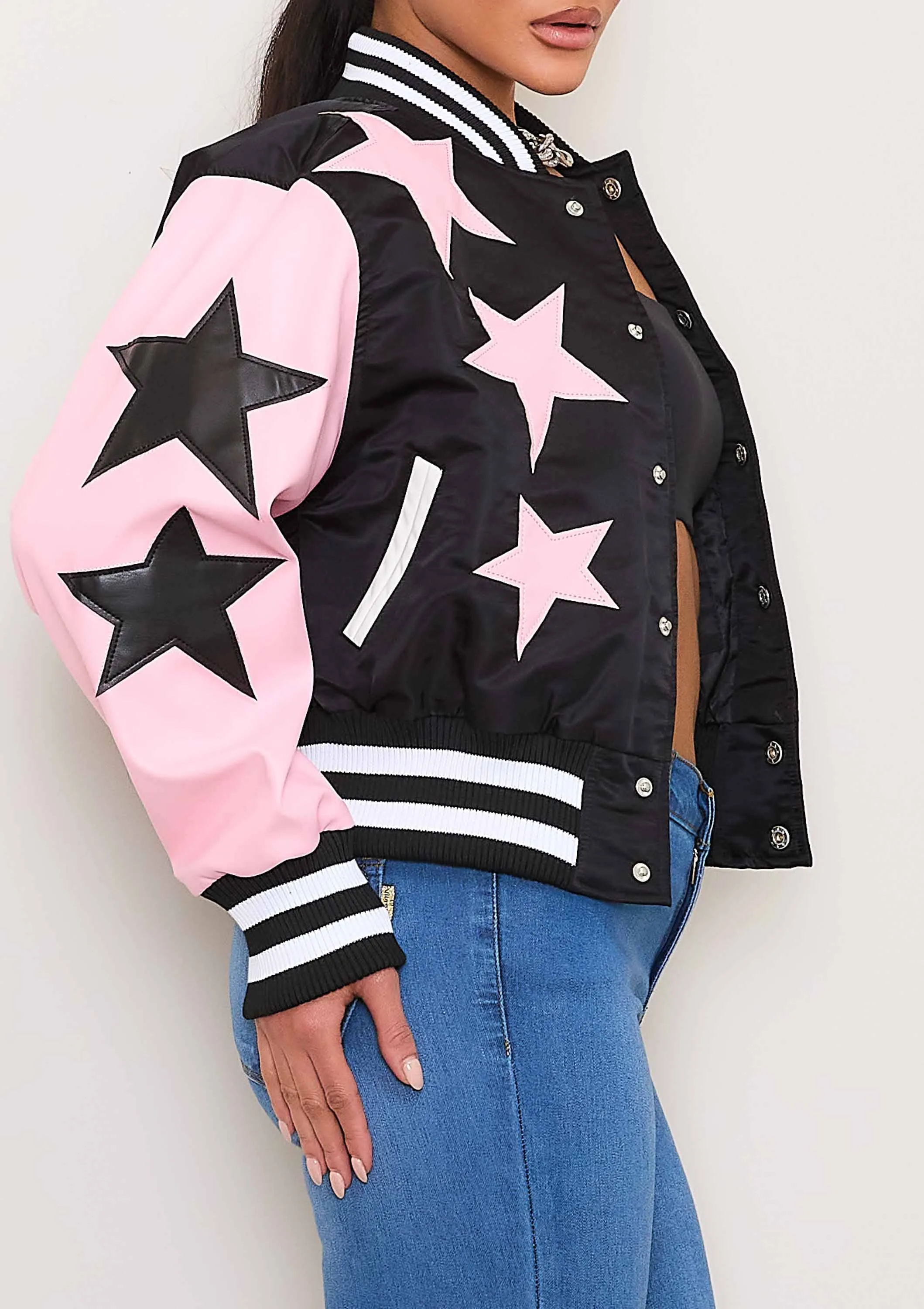 STARS VARSITY JACKET: Black