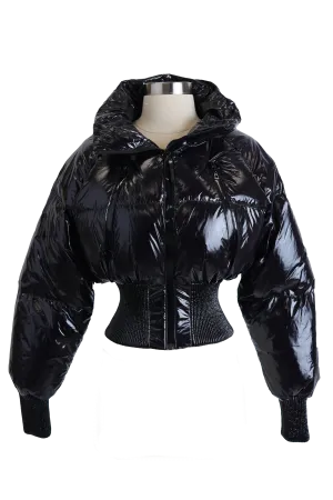 Storm Shiny Cropped Down Bomber Jacket