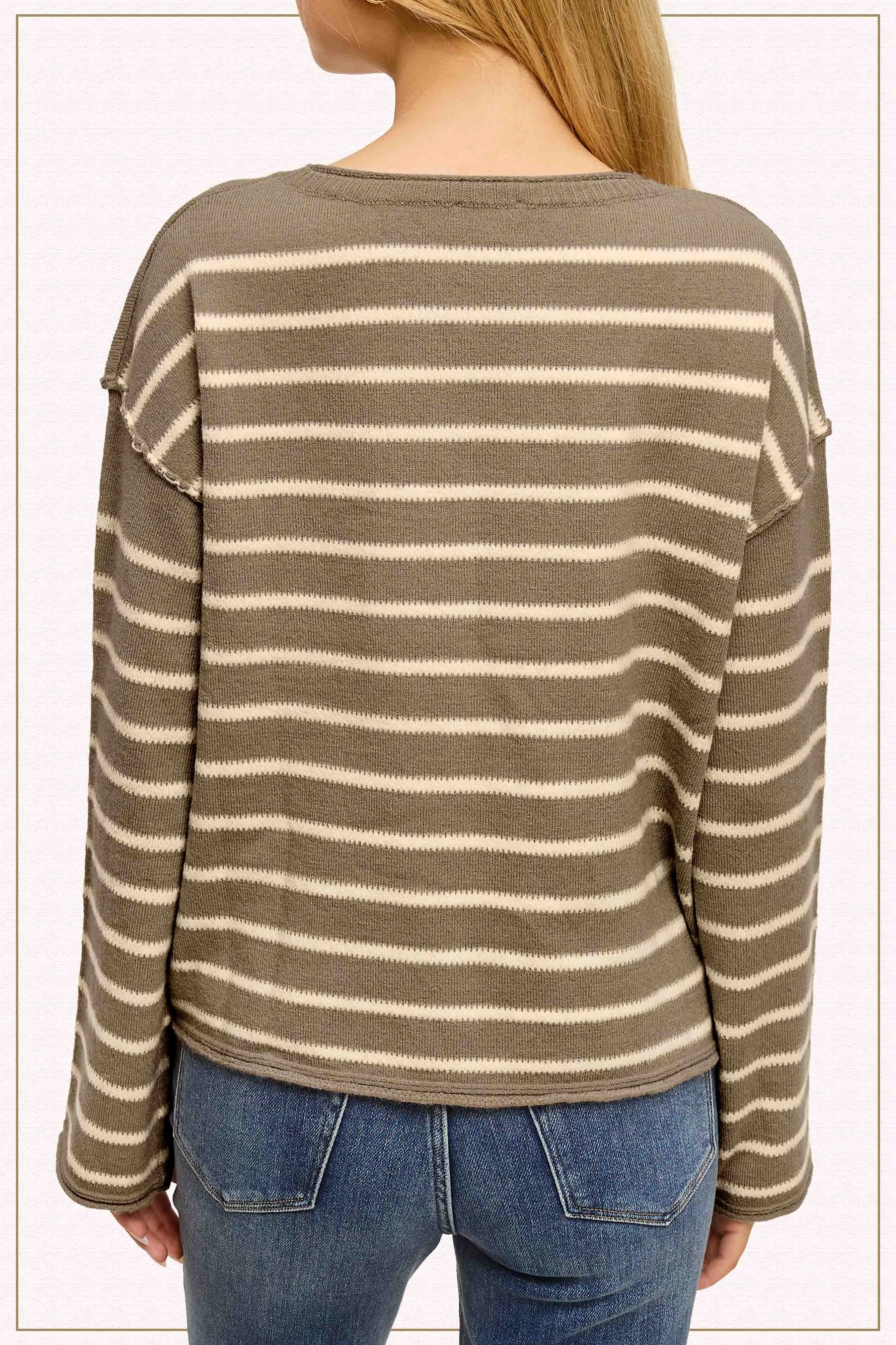 Striped Round Neck Loose Fit Long Sleeve Sweater