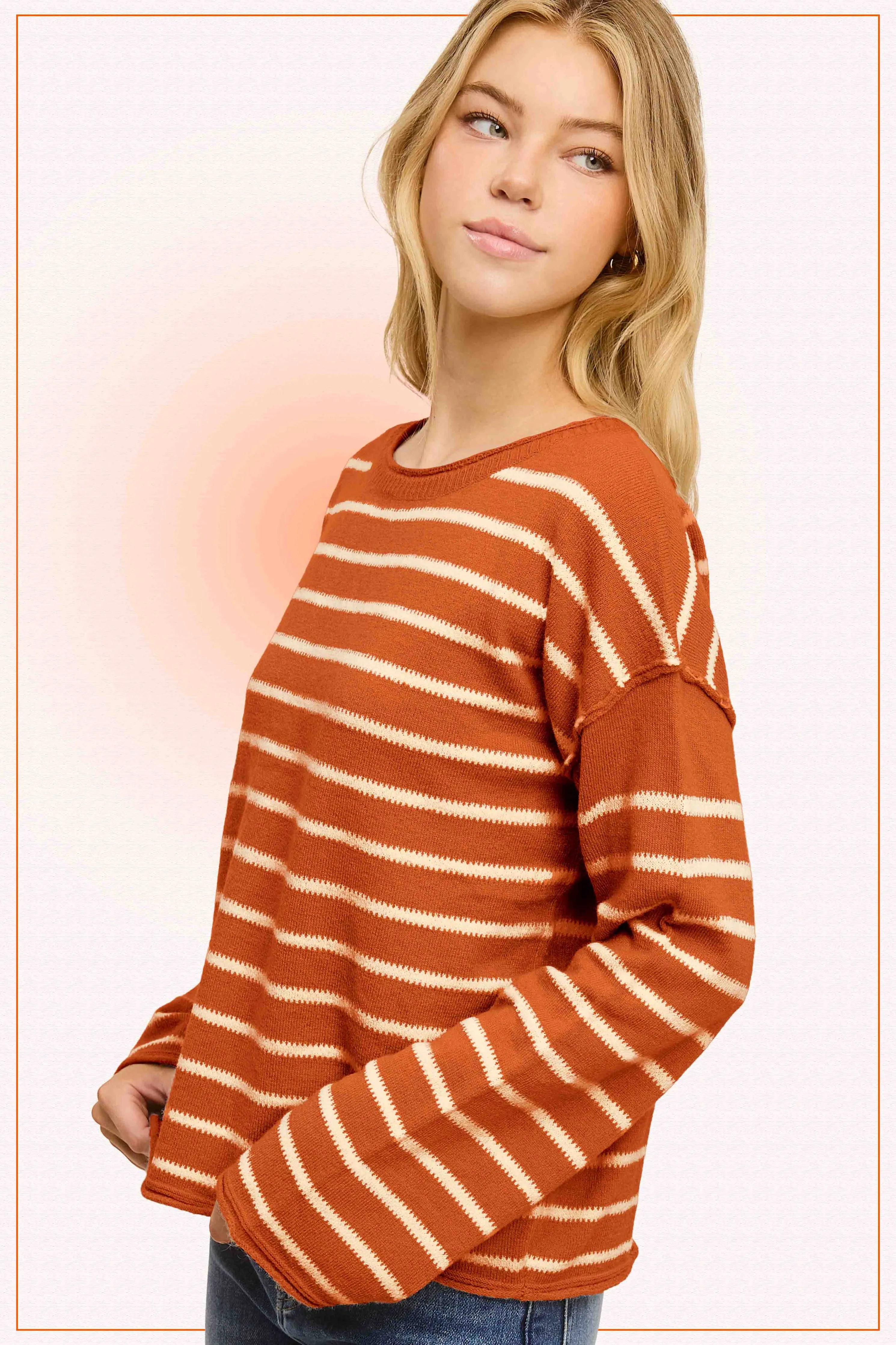 Striped Round Neck Loose Fit Long Sleeve Sweater