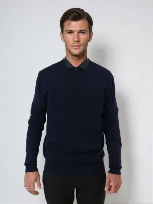 SY-1567 Mens Sweater - 100% Pure Cashmere - Men - Dark Blue