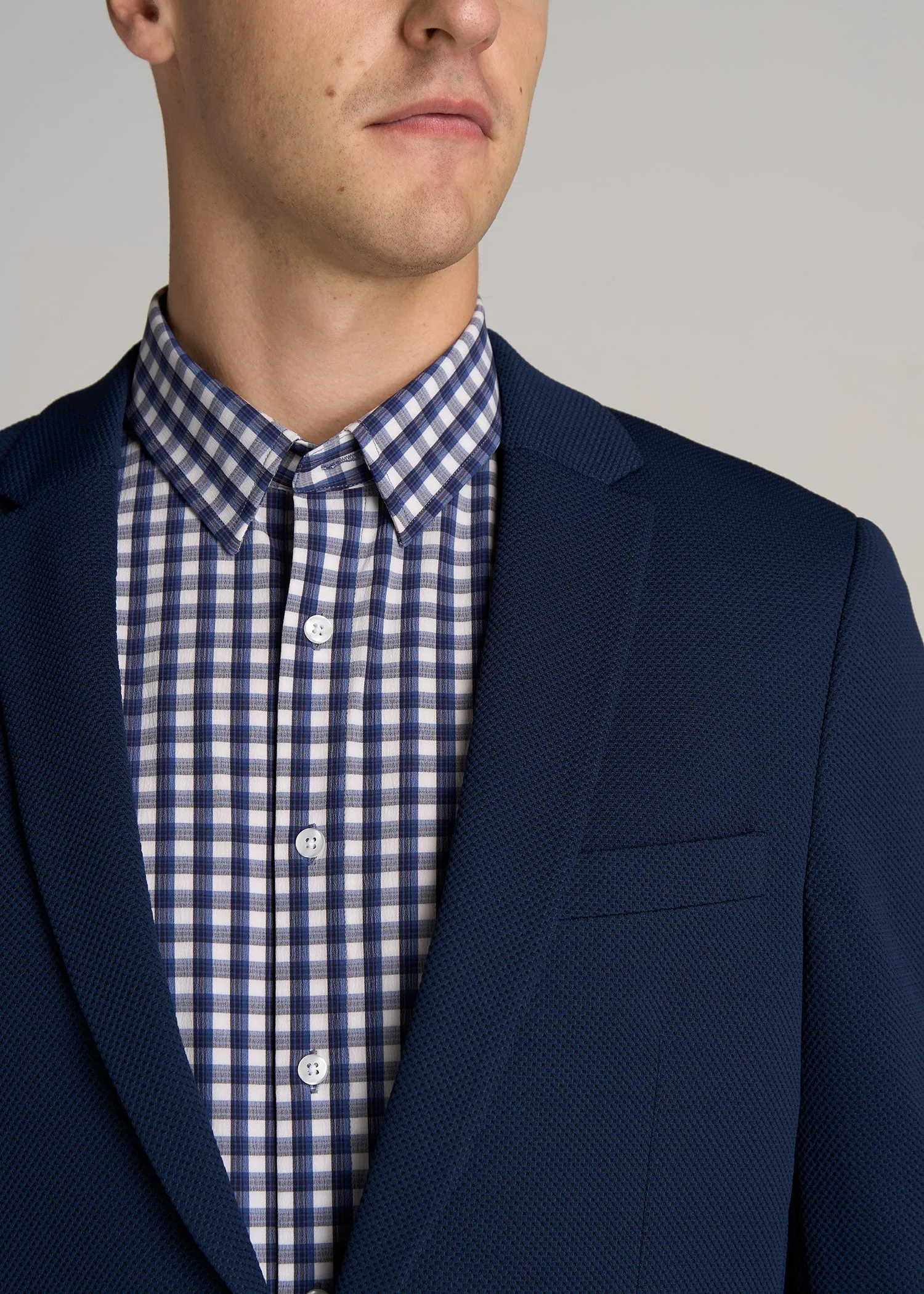 Textured Blazer for Tall Men in Navy Blue