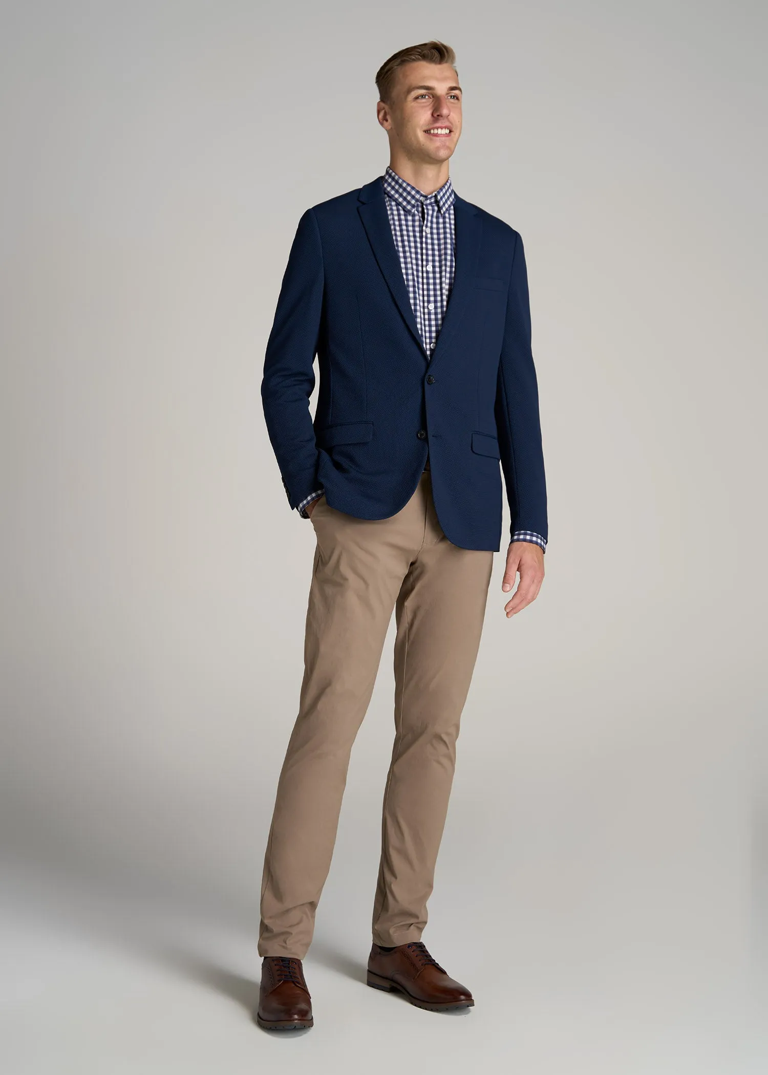 Textured Blazer for Tall Men in Navy Blue