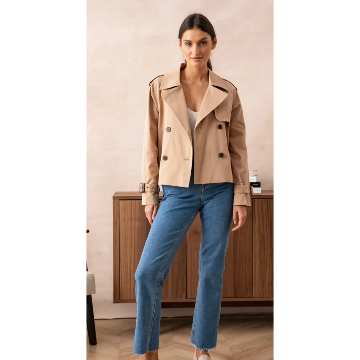 The Amsterdam Camel Cropped Trench Jacket