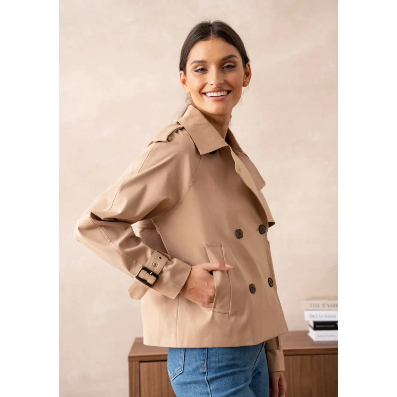 The Amsterdam Camel Cropped Trench Jacket