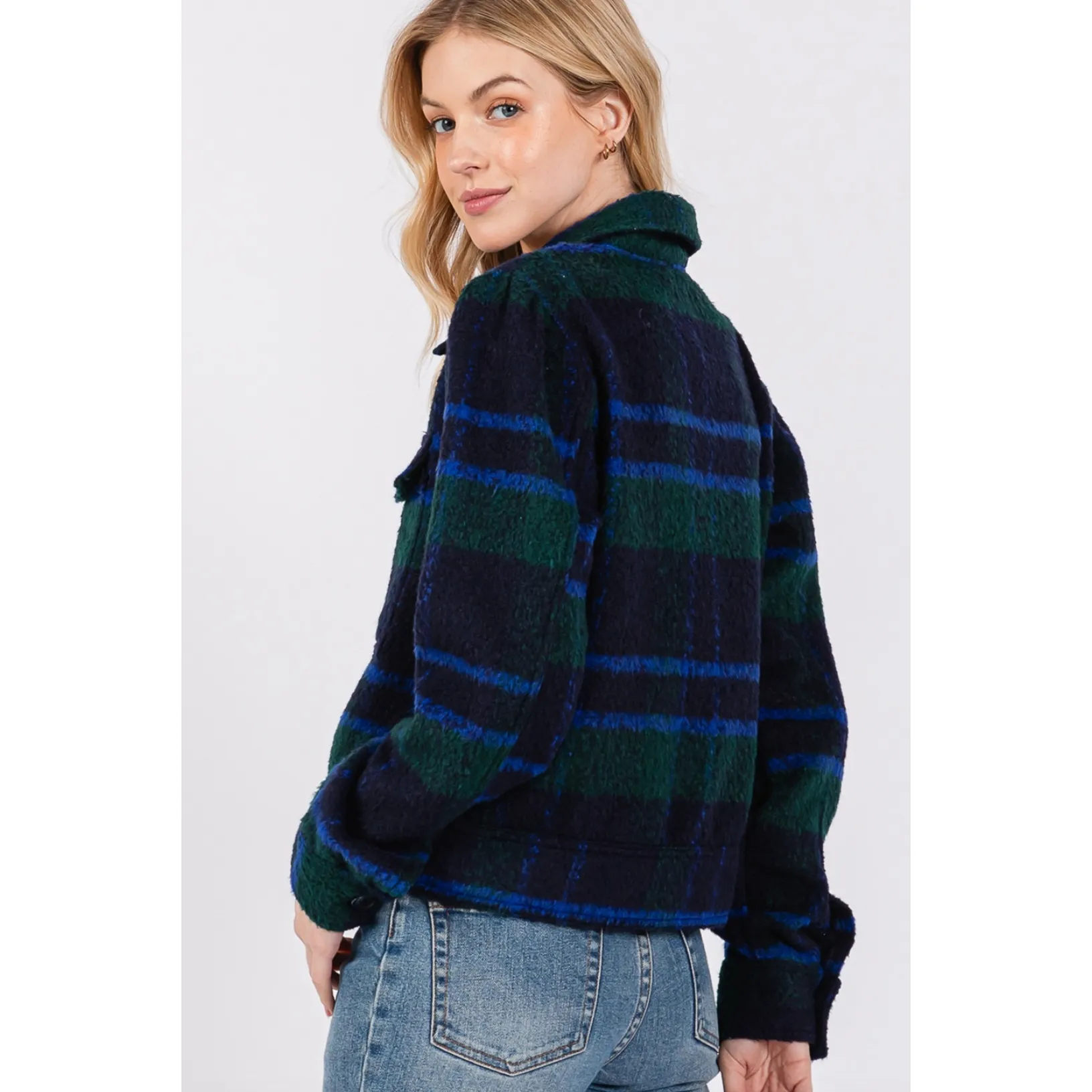 The Tyler Navy Plaid Cropped Jacket