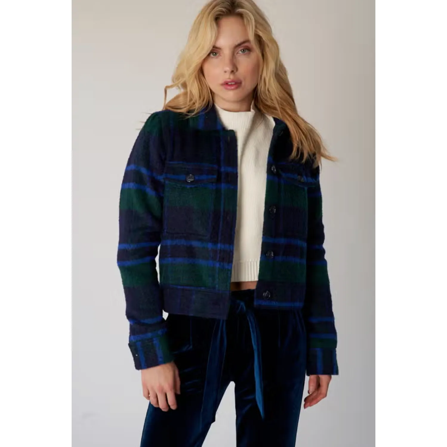 The Tyler Navy Plaid Cropped Jacket