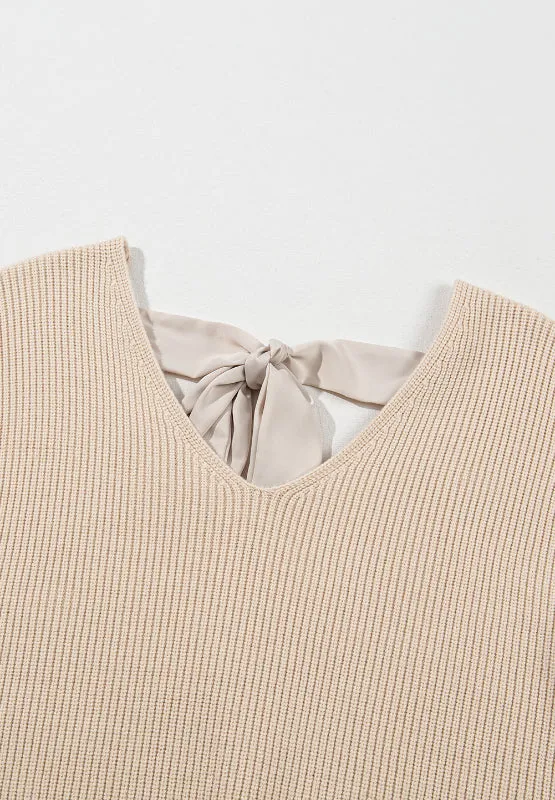 Tied Back V-Neck Long Sleeve Sweater