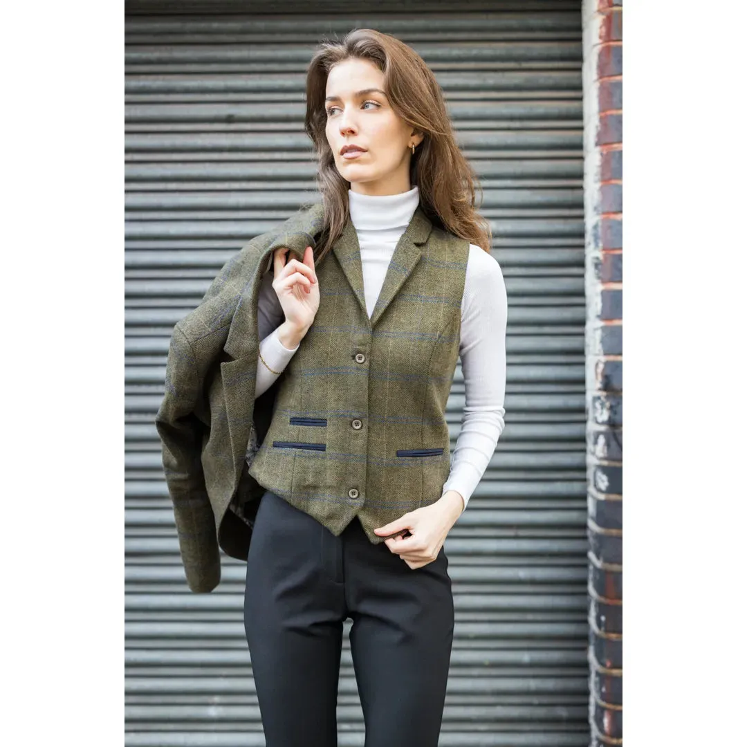 TPSTZ71 - Women's Olive Green Tweed Blazer Waistcoat