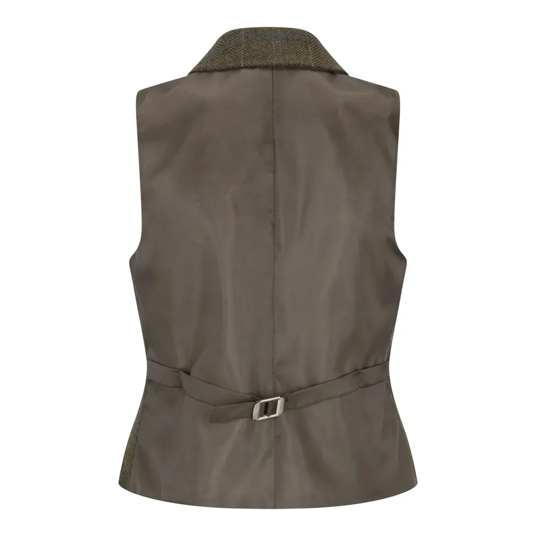 TPSTZ71 - Women's Olive Green Tweed Blazer Waistcoat