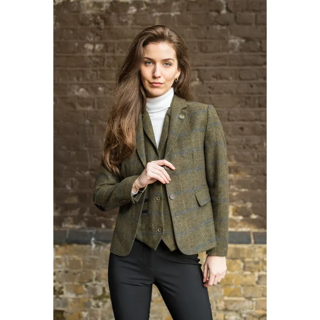 TPSTZ71 - Women's Olive Green Tweed Blazer Waistcoat