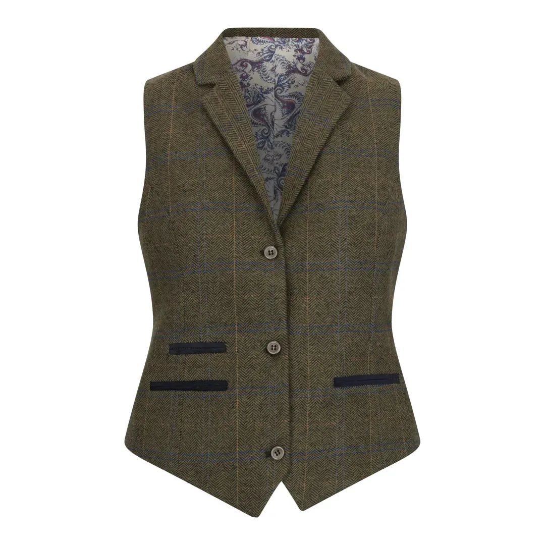 TPSTZ71 - Women's Olive Green Tweed Blazer Waistcoat