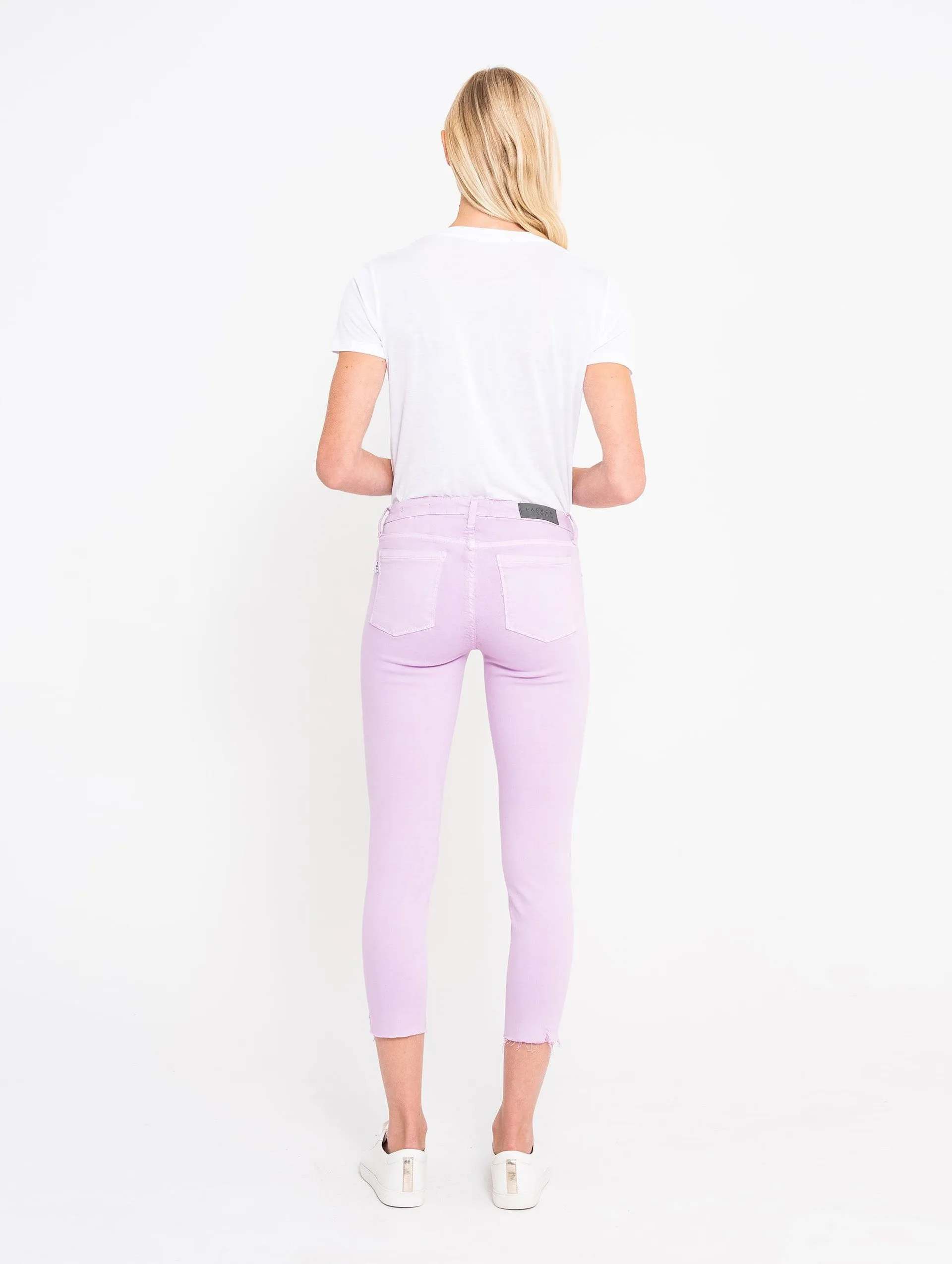 Twisted Seam Skinny Crop w/Raw Hem in Lilac