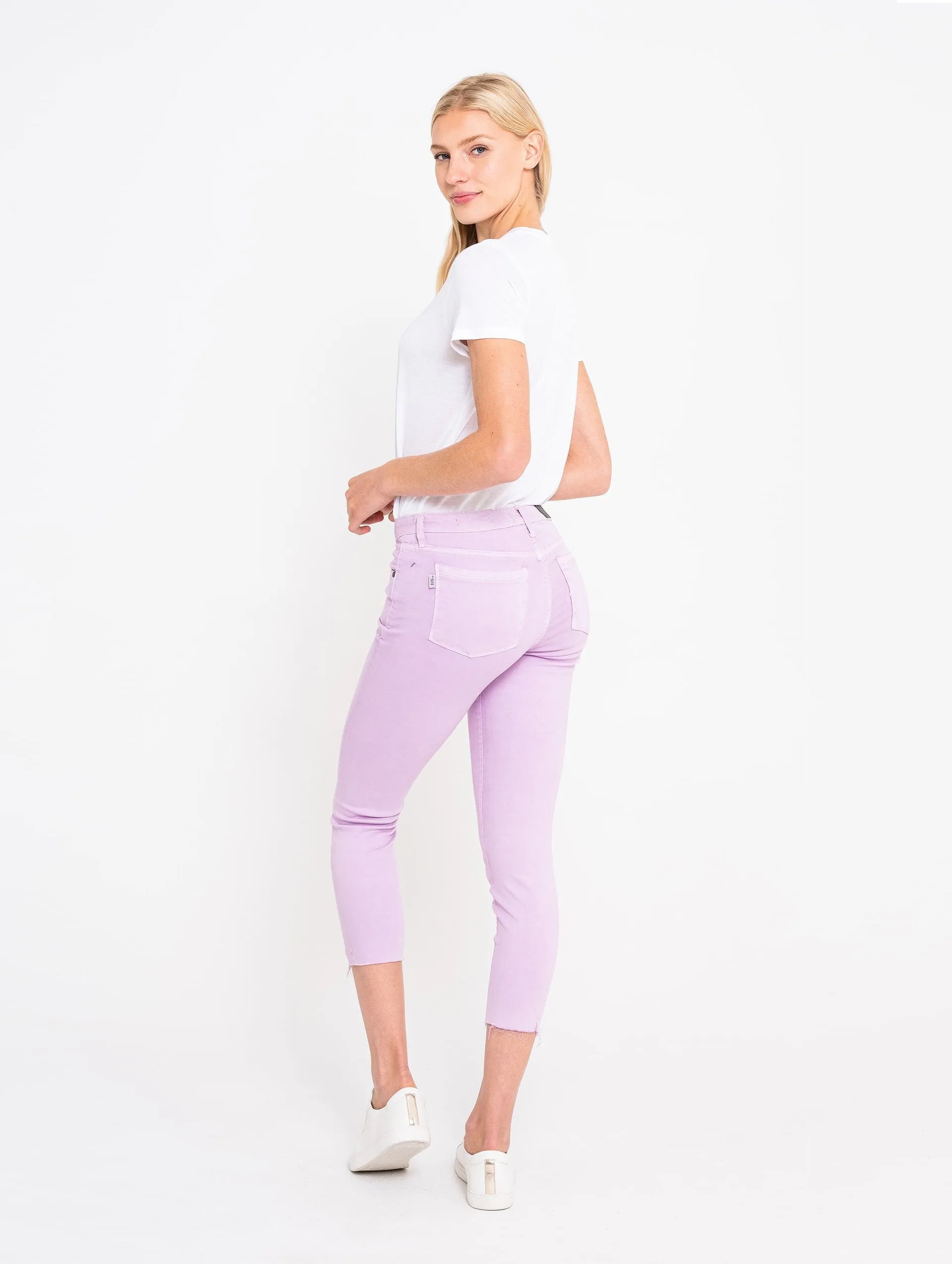 Twisted Seam Skinny Crop w/Raw Hem in Lilac