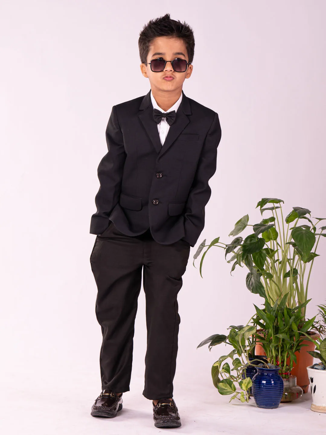 VASTRAMAY Boys' Black Shirt Blazer And Pant