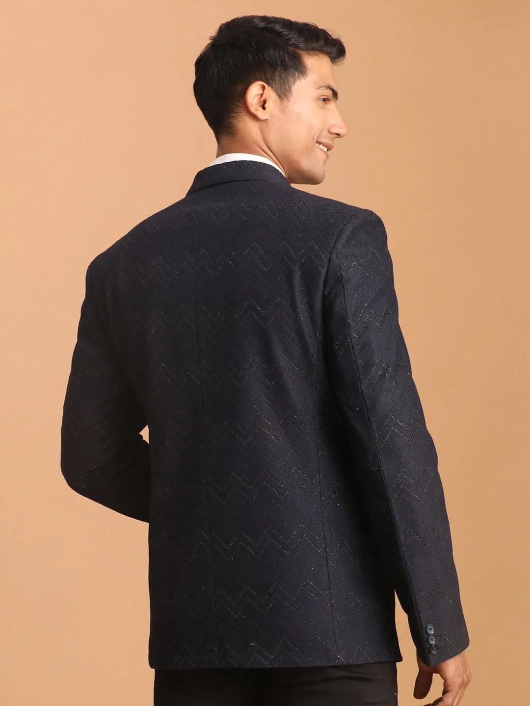 Vastramay Navy Blue Zig Zag Blazer