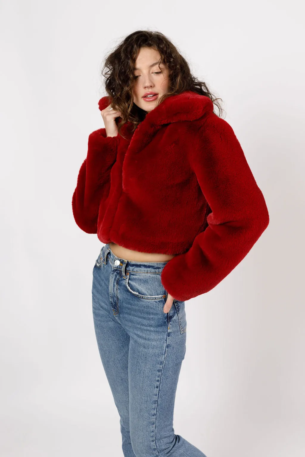 Velma Red Faux Fur Cropped Jacket