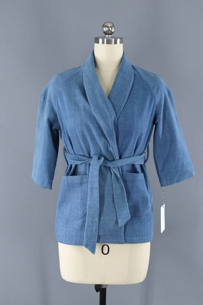 Vintage 1970s Chambray Denim Cardigan Jacket