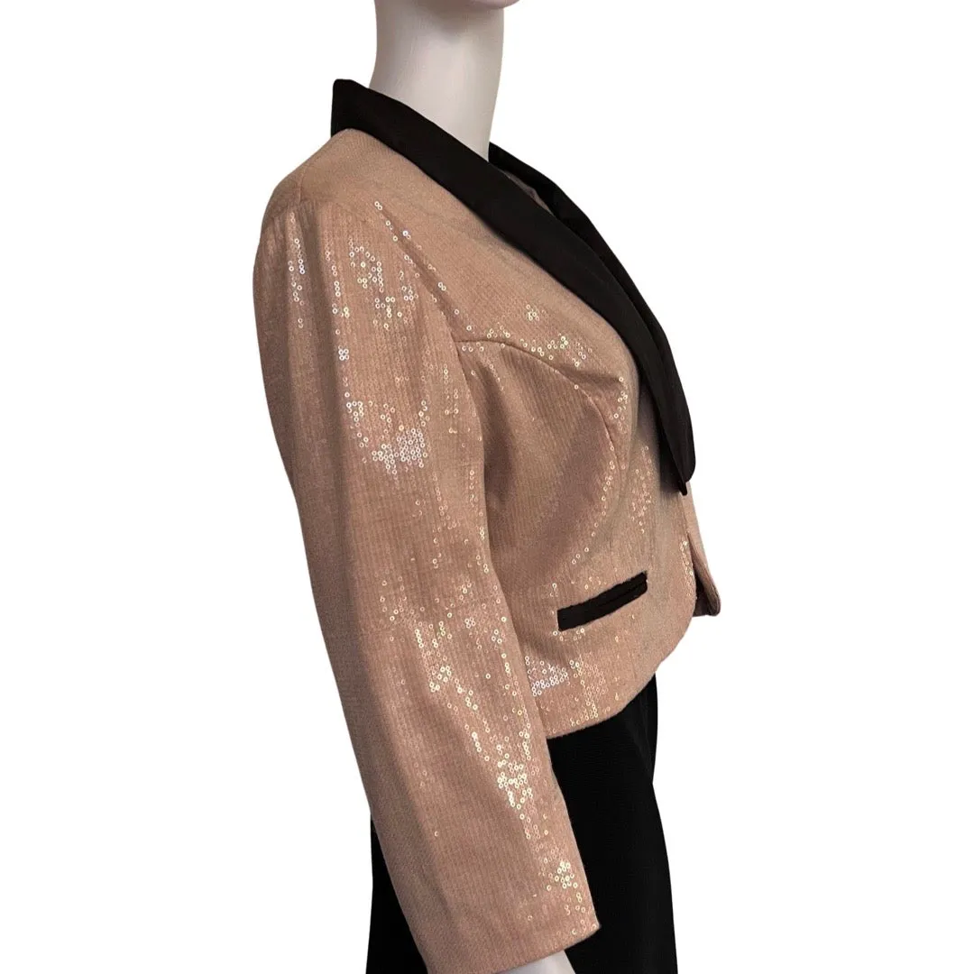 Vintage 1990s Pink Cropped Sequin Tuxedo Jacket