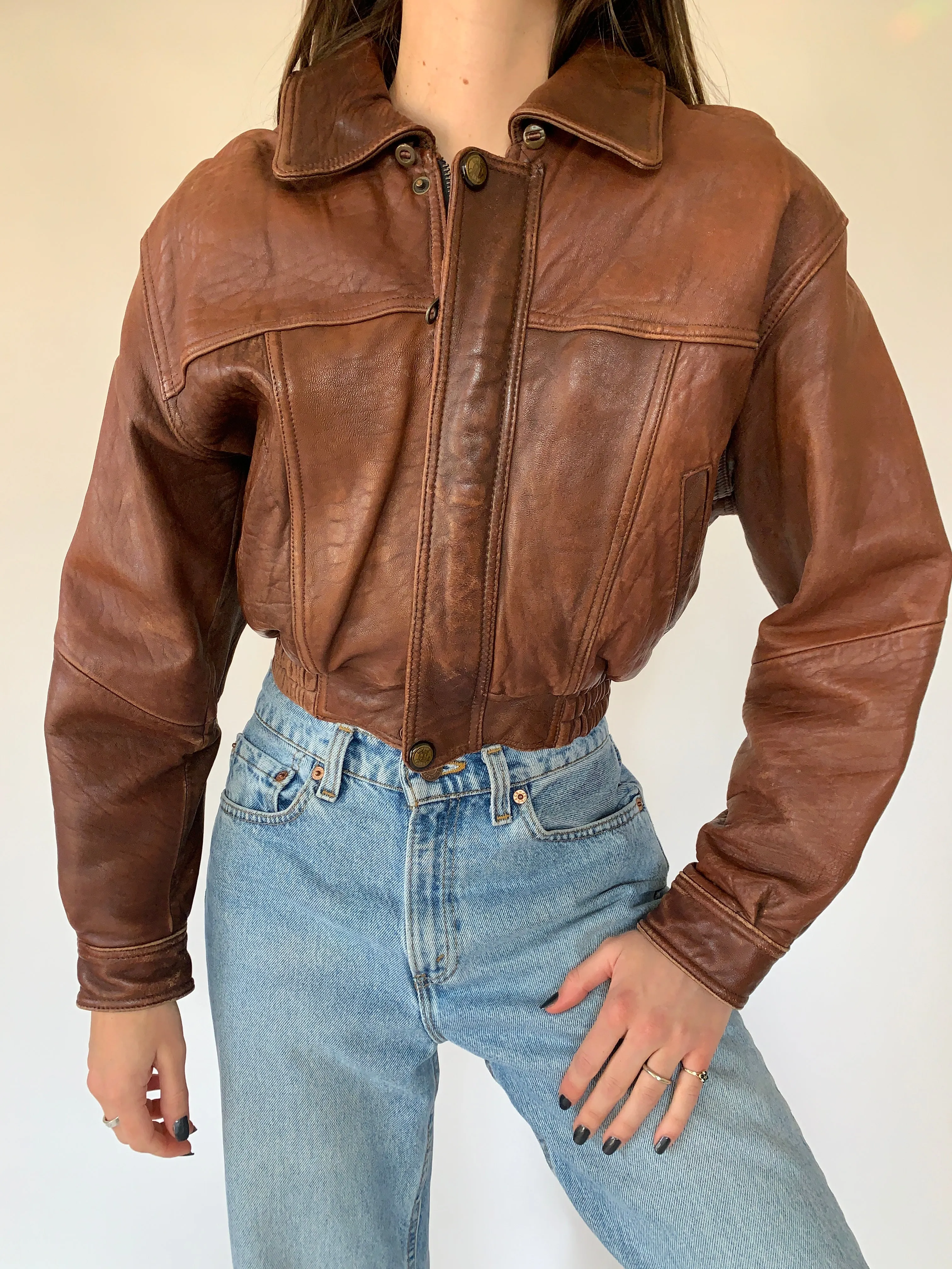 Vintage Cropped Leather Jacket