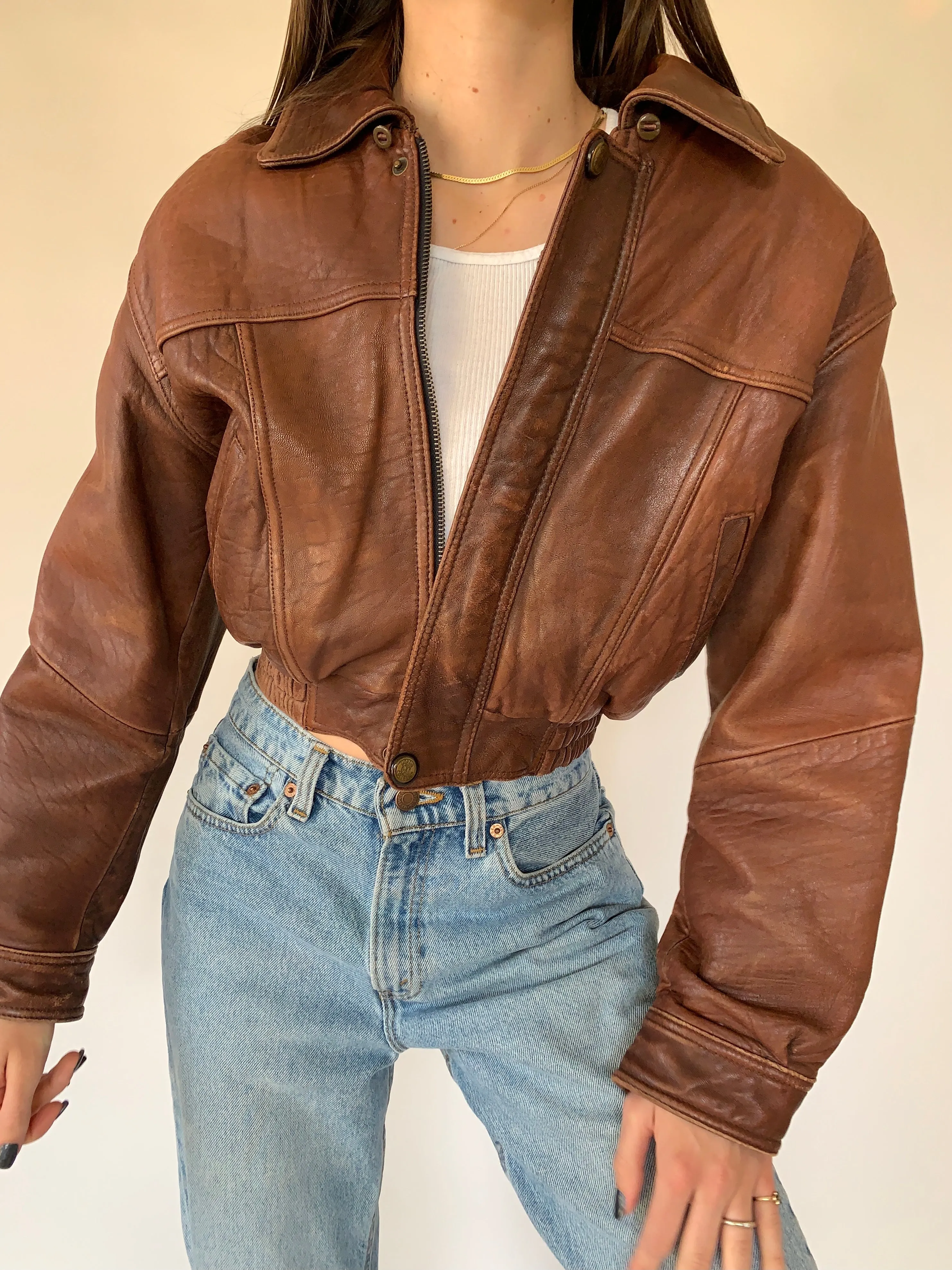 Vintage Cropped Leather Jacket