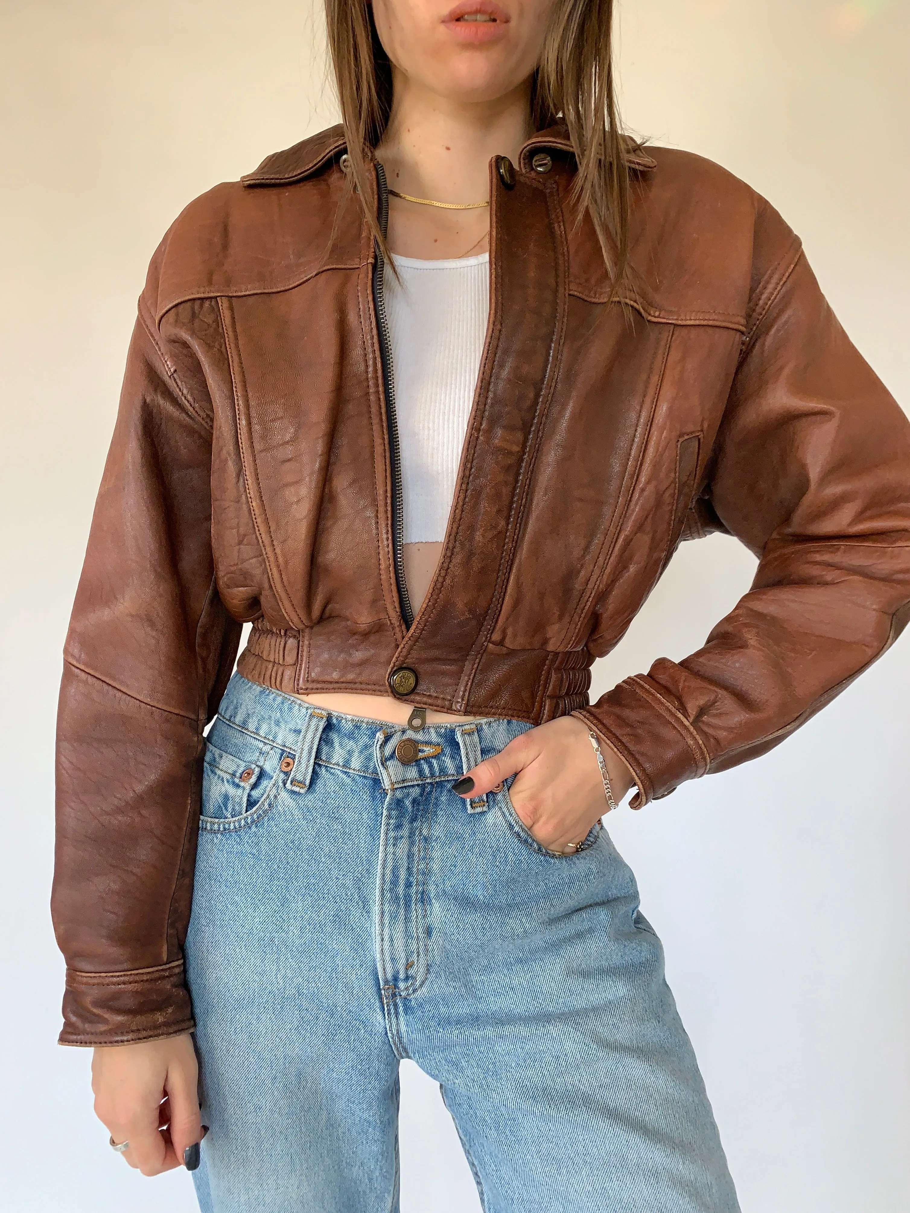 Vintage Cropped Leather Jacket