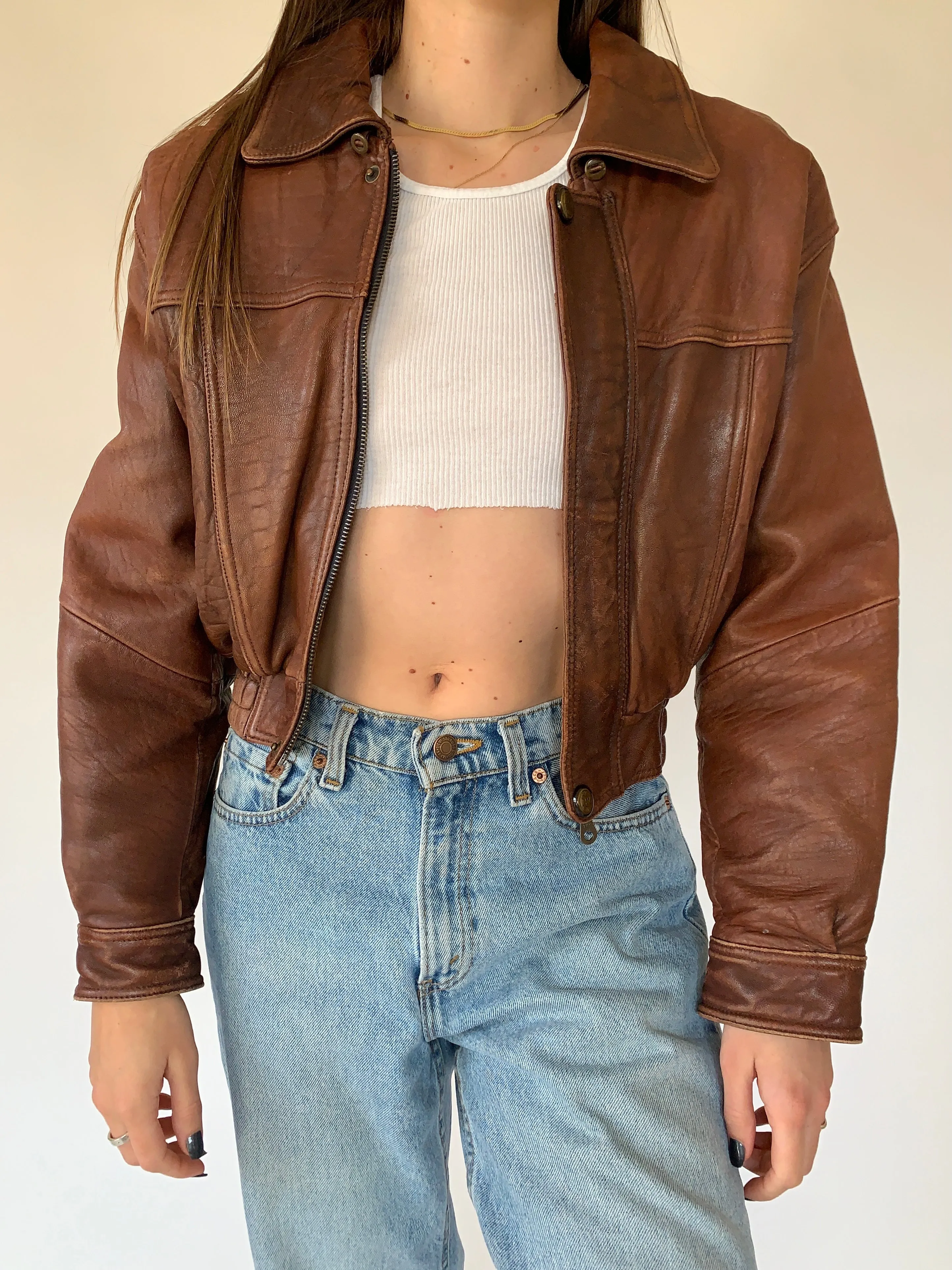 Vintage Cropped Leather Jacket