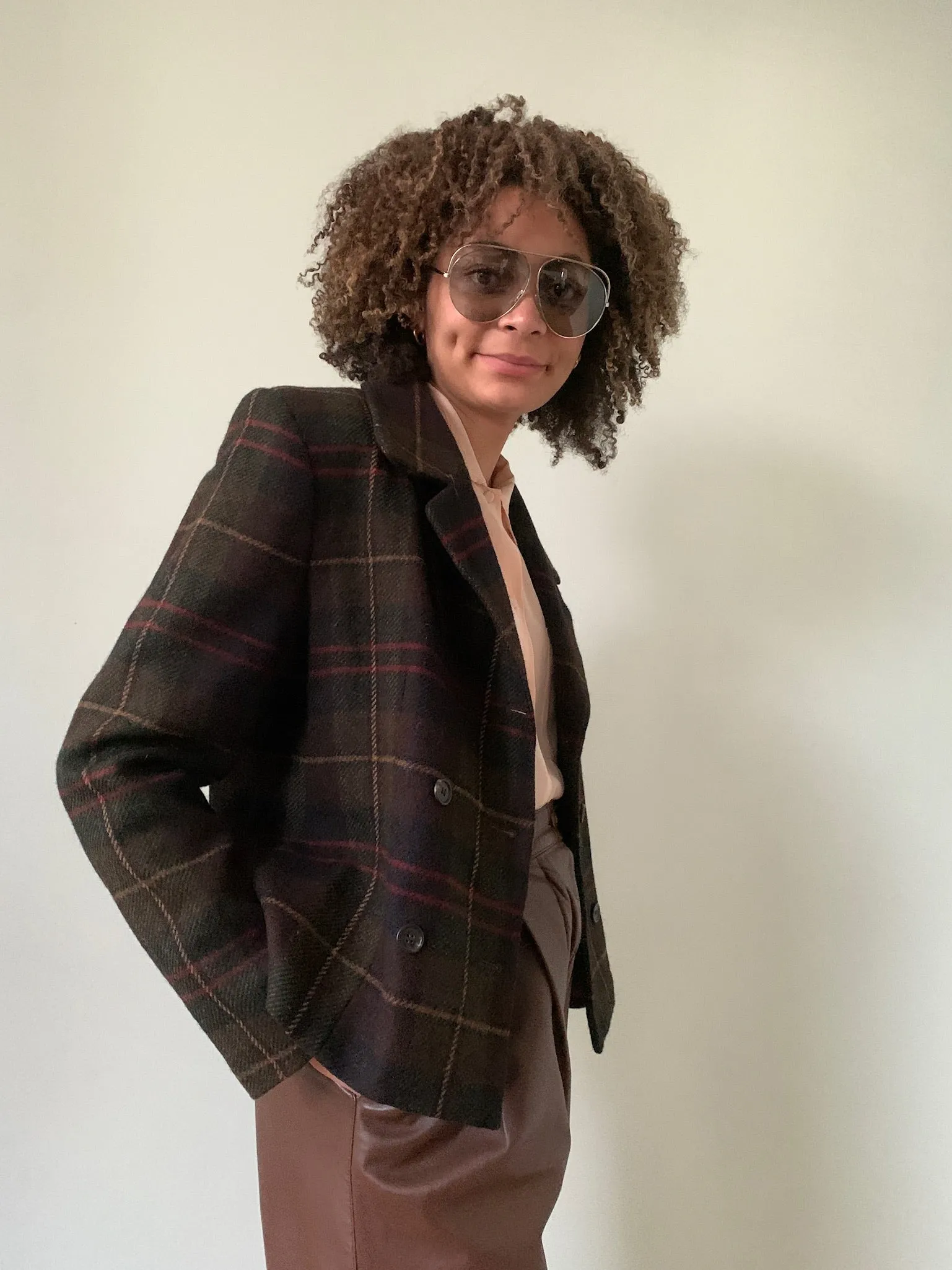 Vintage Harold's cropped check wool jacket