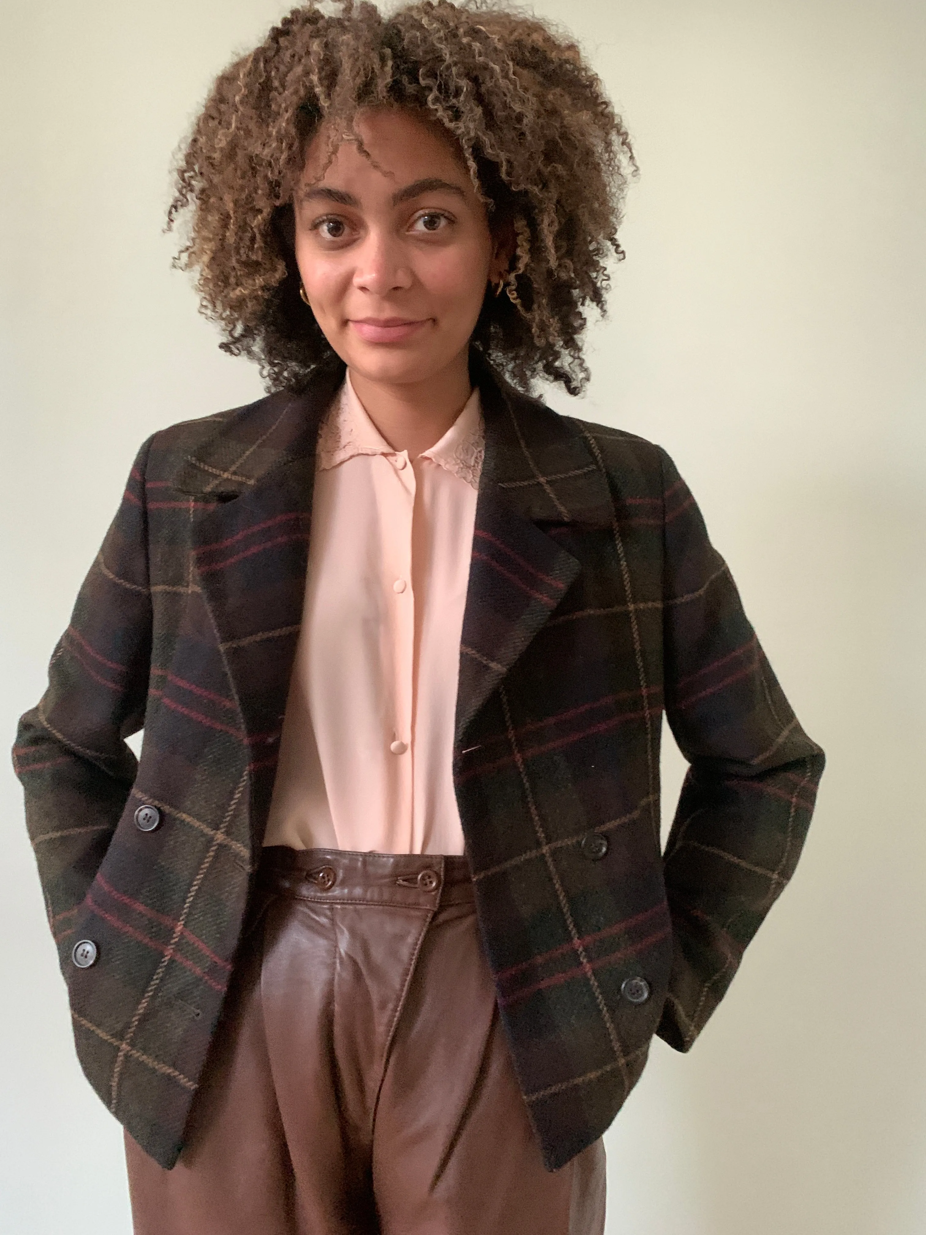 Vintage Harold's cropped check wool jacket