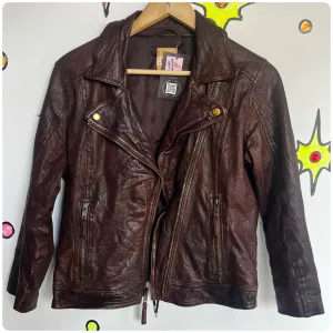 Vintage Y2K 2000s | Fossil Brown Cropped Leather Jacket with Zippers | Size S