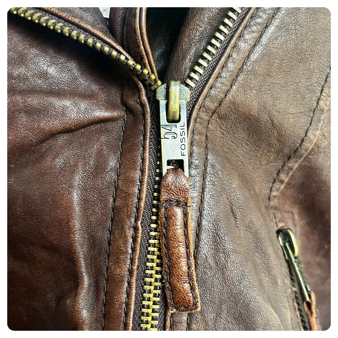 Vintage Y2K 2000s | Fossil Brown Cropped Leather Jacket with Zippers | Size S