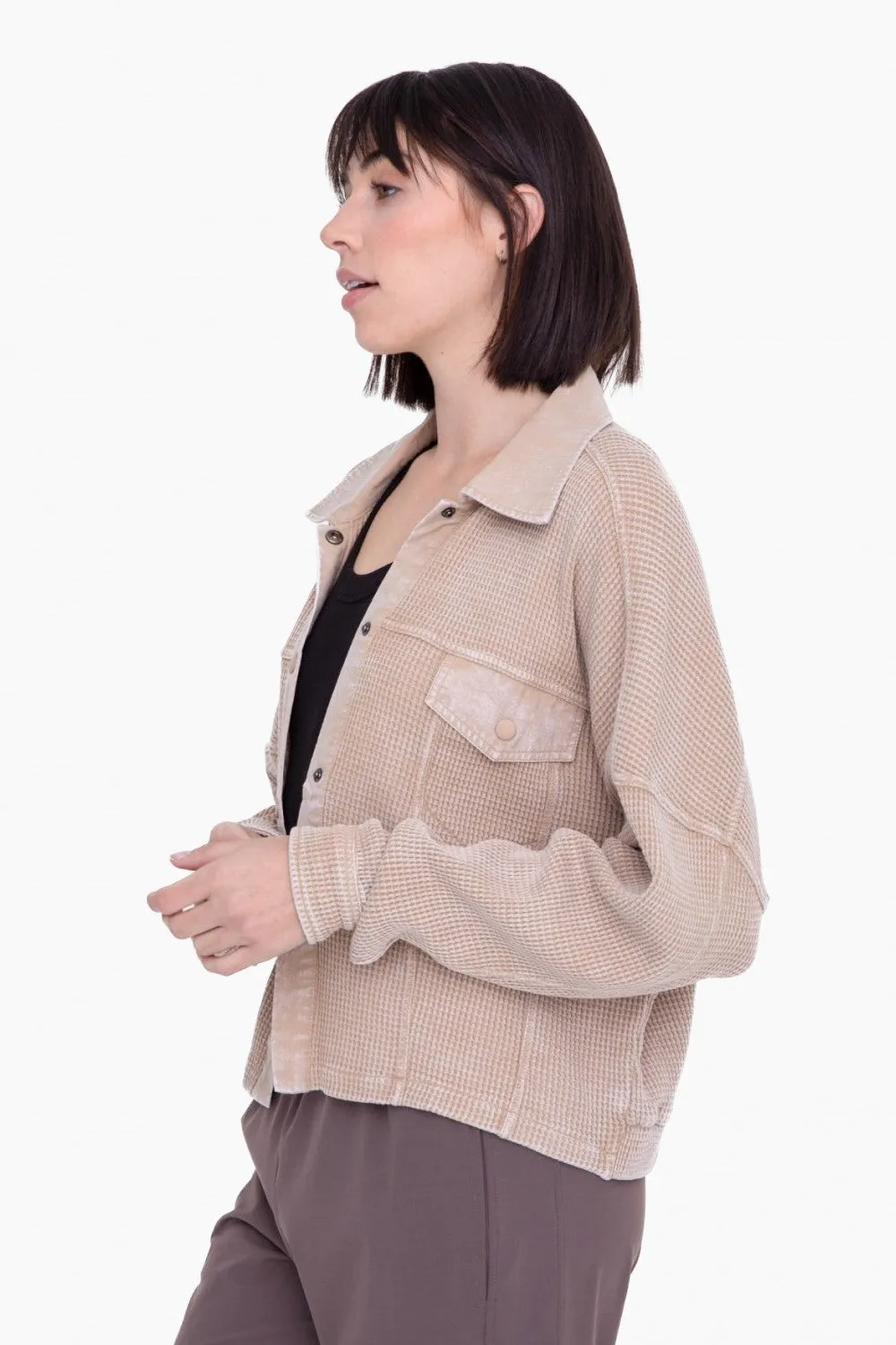 Waffle Knit Mineral-Washed Cropped Jacket