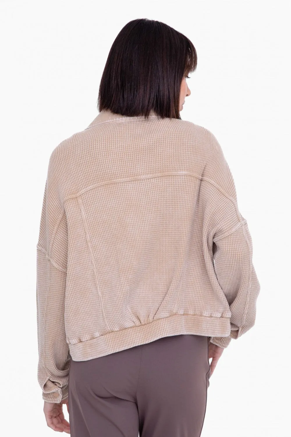 Waffle Knit Mineral-Washed Cropped Jacket