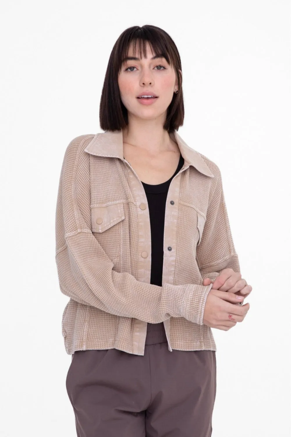 Waffle Knit Mineral-Washed Cropped Jacket