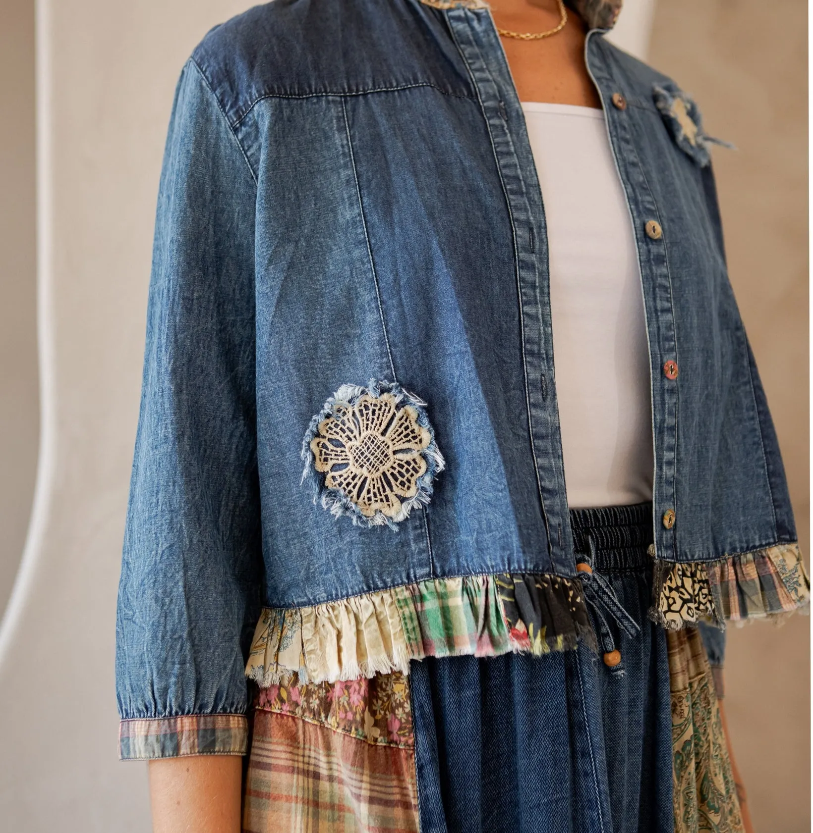 Western Boho Chic Cropped Denim Jacket