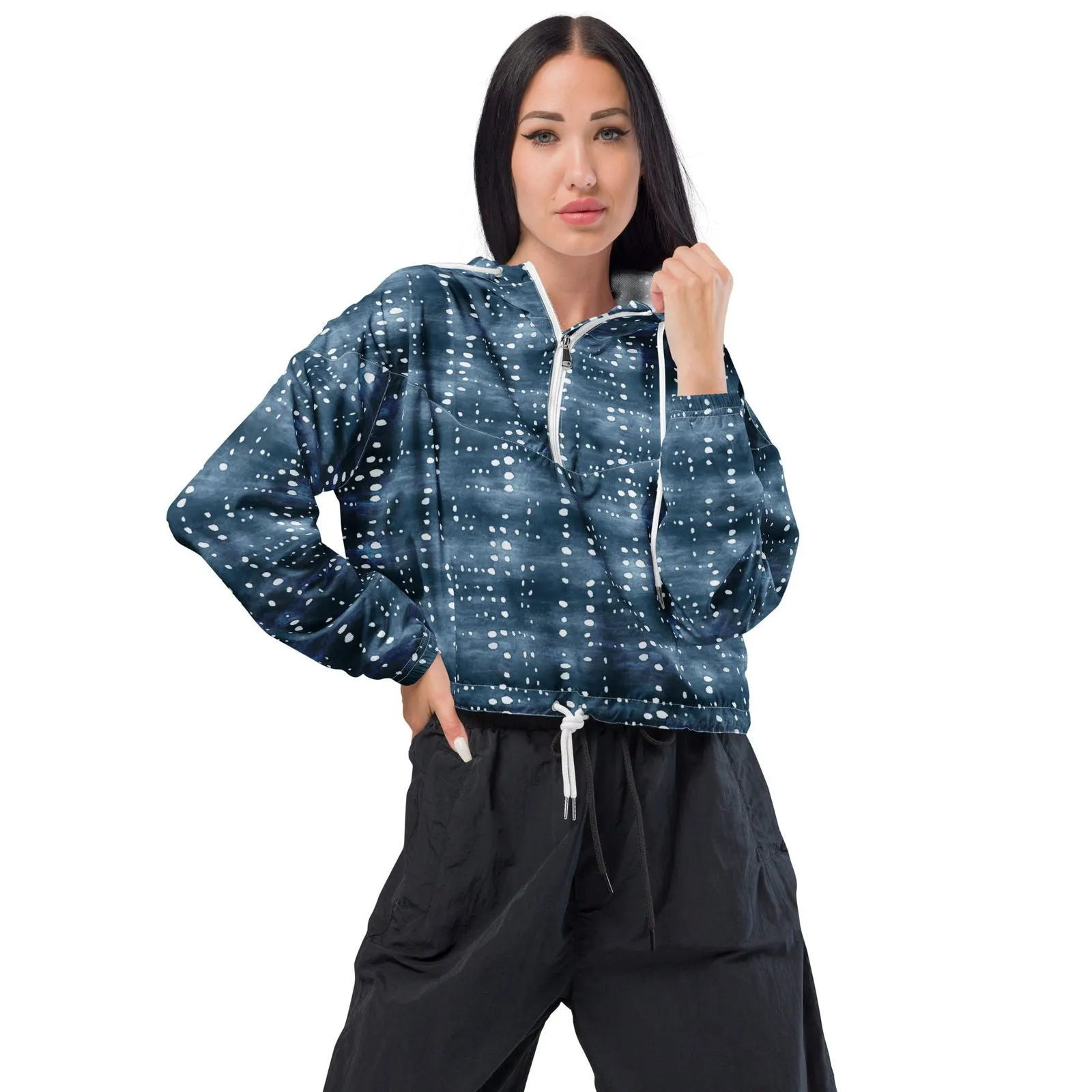 Whale Shark Print Women’s Cropped Windbreaker